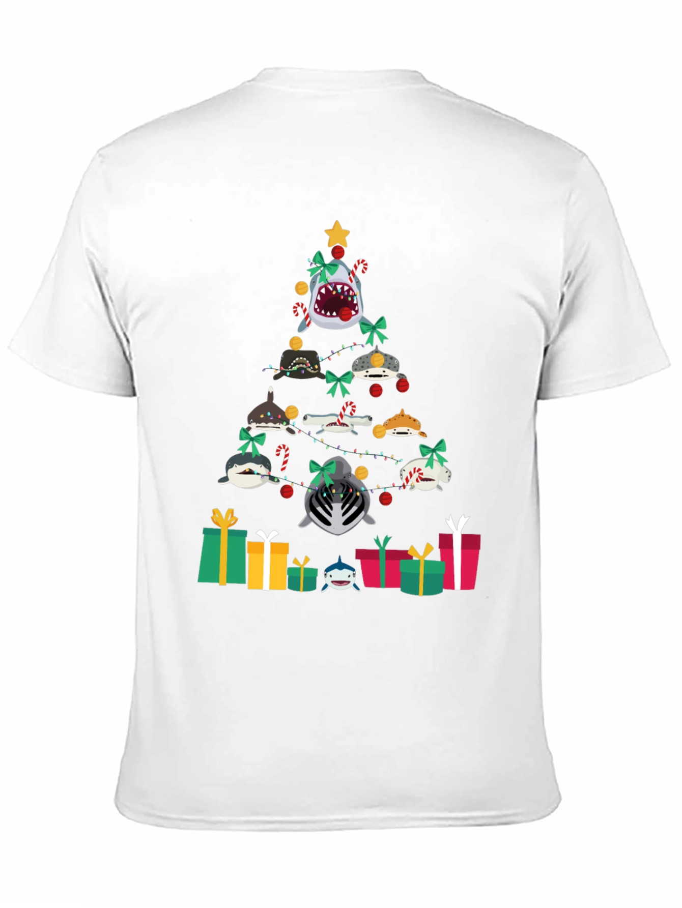 Black Shark Christmas Tree Black T-Shirt view 11