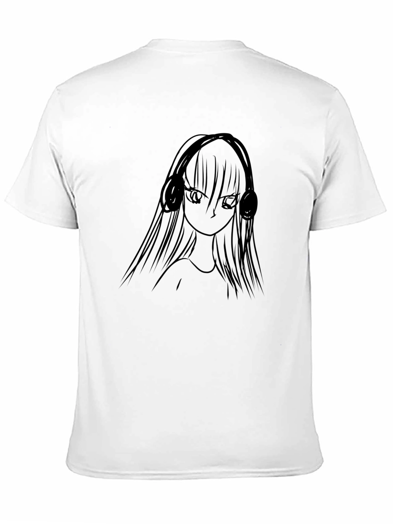 Black Anime Girl Headphones Black T-Shirt view 11