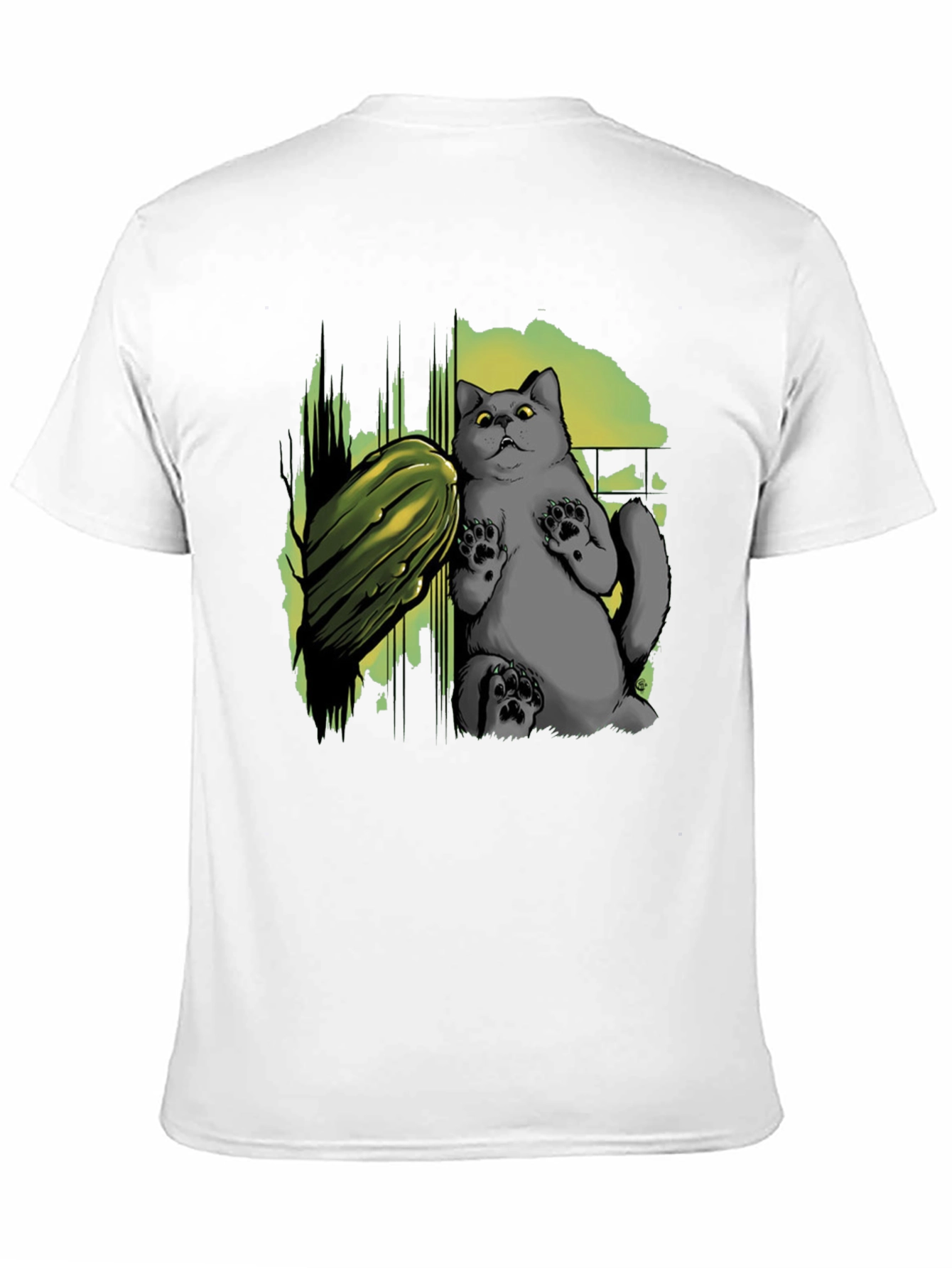 Black Funny Cat & Cucumber Graphic Tee - Black Cotton T-Shirt view 11