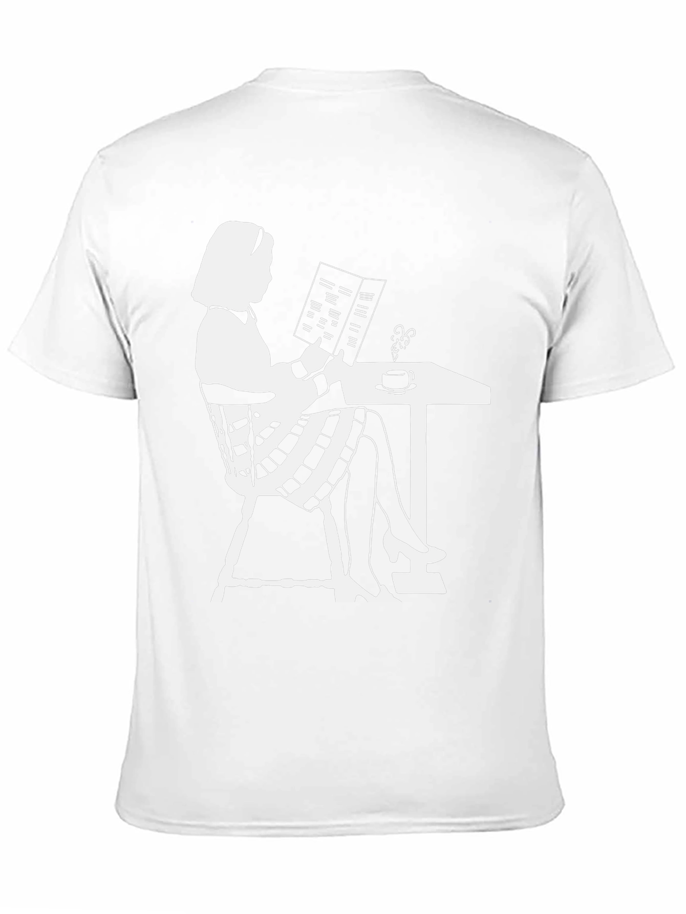 Black Chic Silhouette Tee: Woman Reading at Cafe view 11