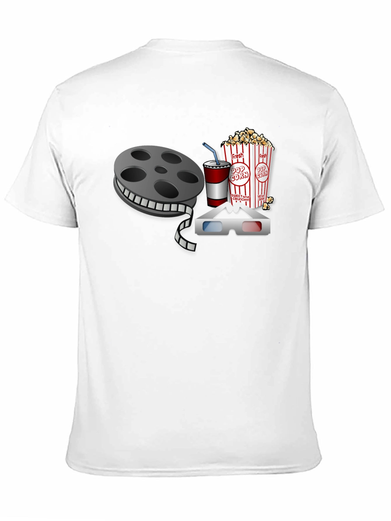 Black Movie Night T-Shirt: Reel, Popcorn, Soda & 3D Glasses view 11