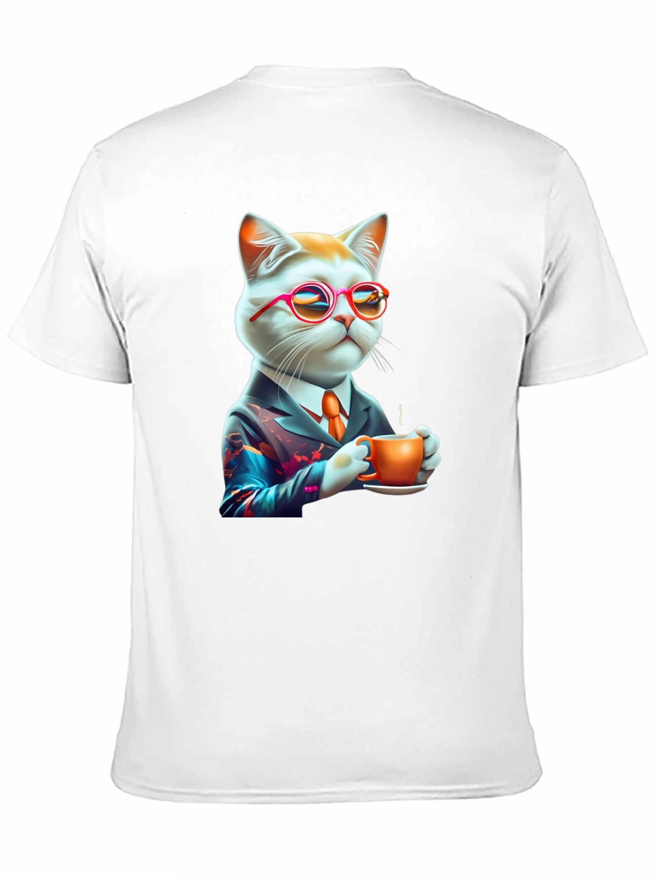 Black Cool Cat T-Shirt - Cat with Coffee view 11