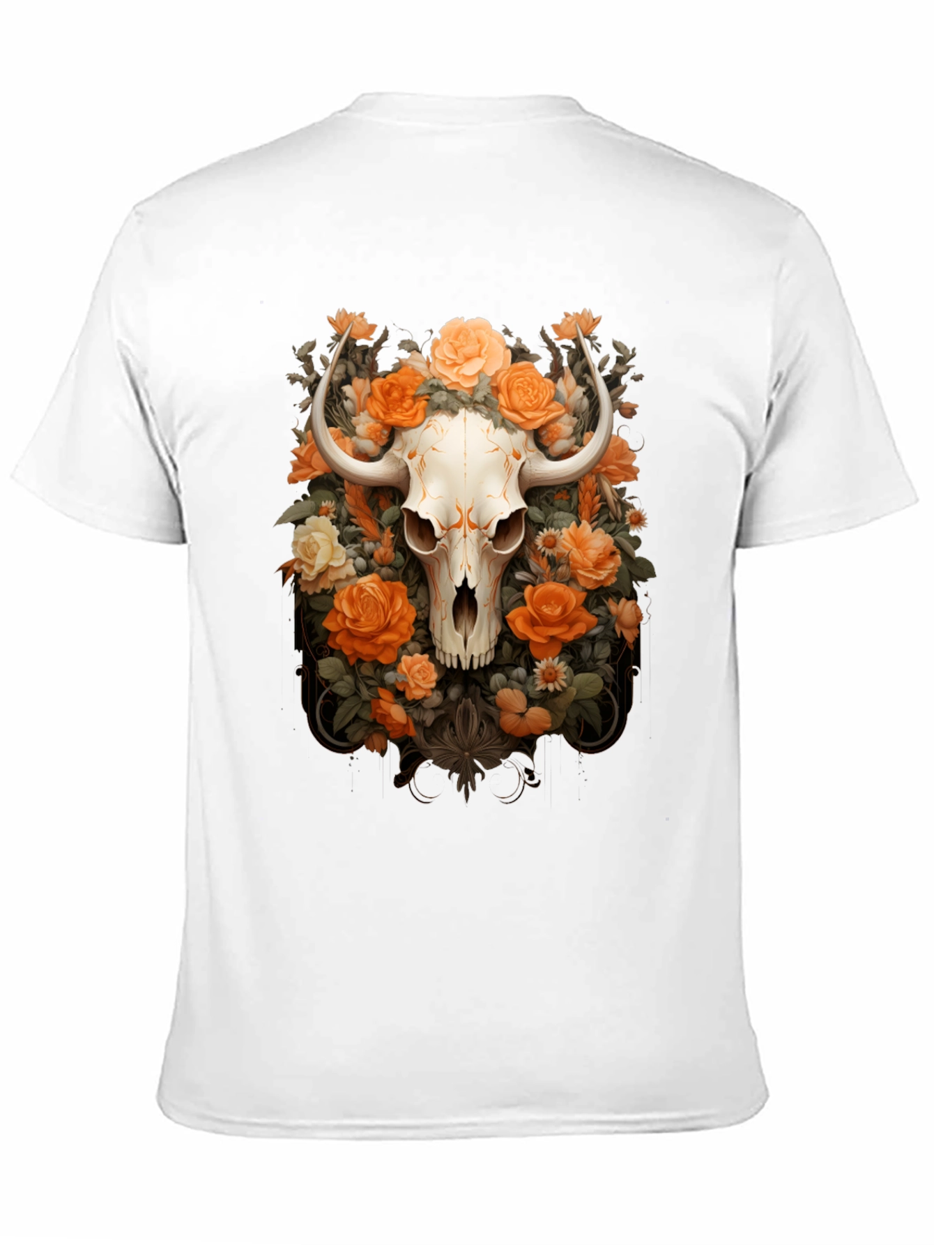 Black Floral Skull Graphic Tee - Unique Design view 11
