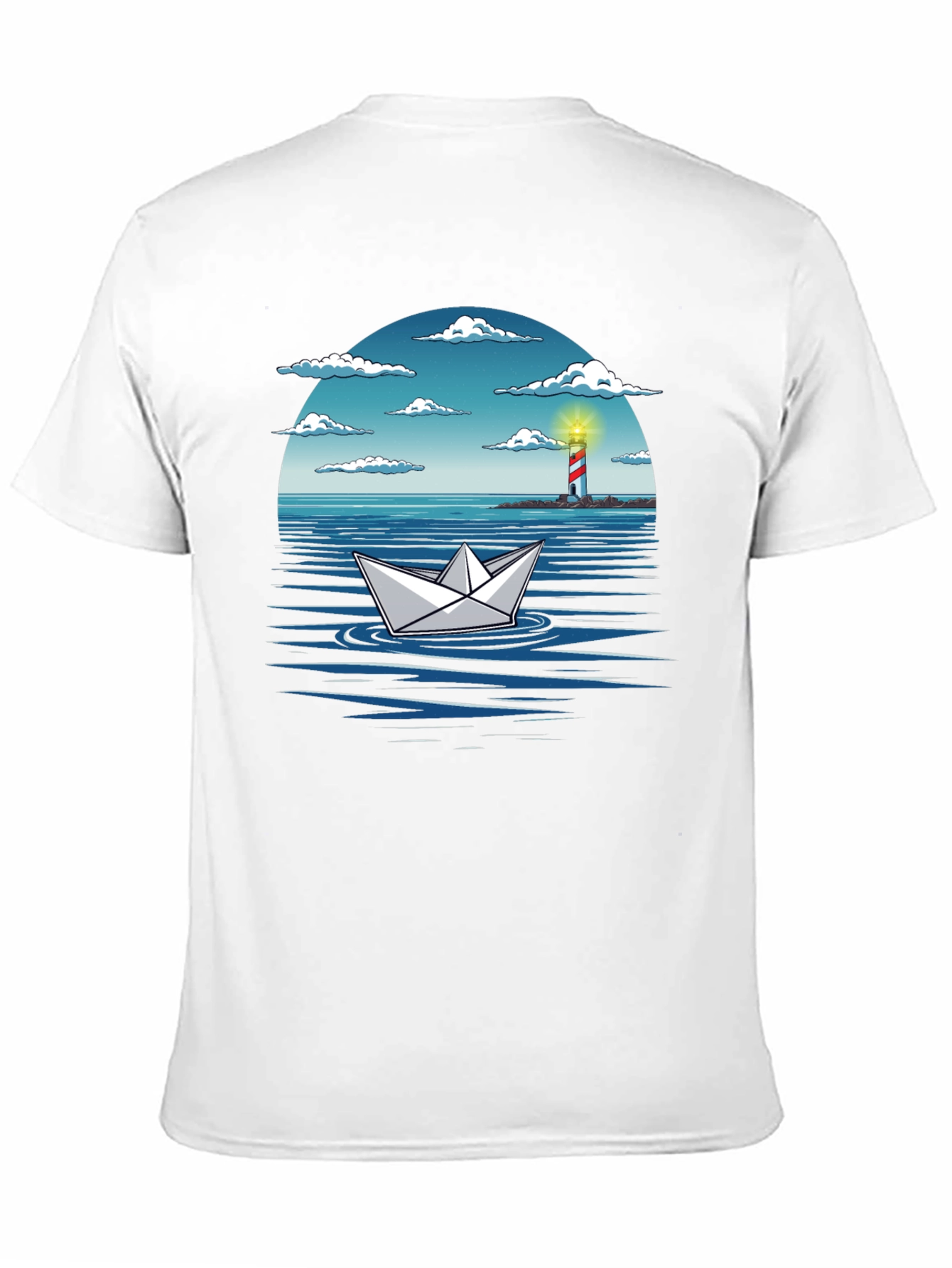 Black Paper Boat Lighthouse Graphic Tee - Nautical Adventure Shirt view 11