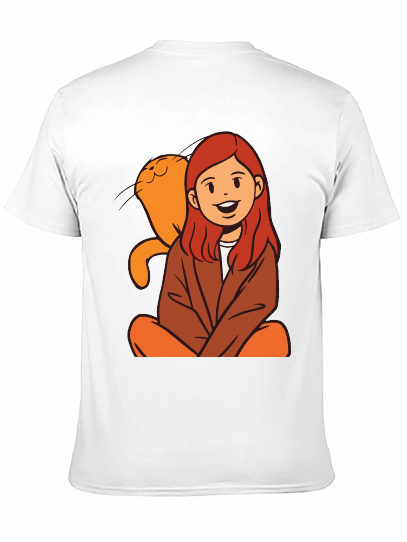 Black Cartoon Girl & Cat Graphic Black T-Shirt view 11