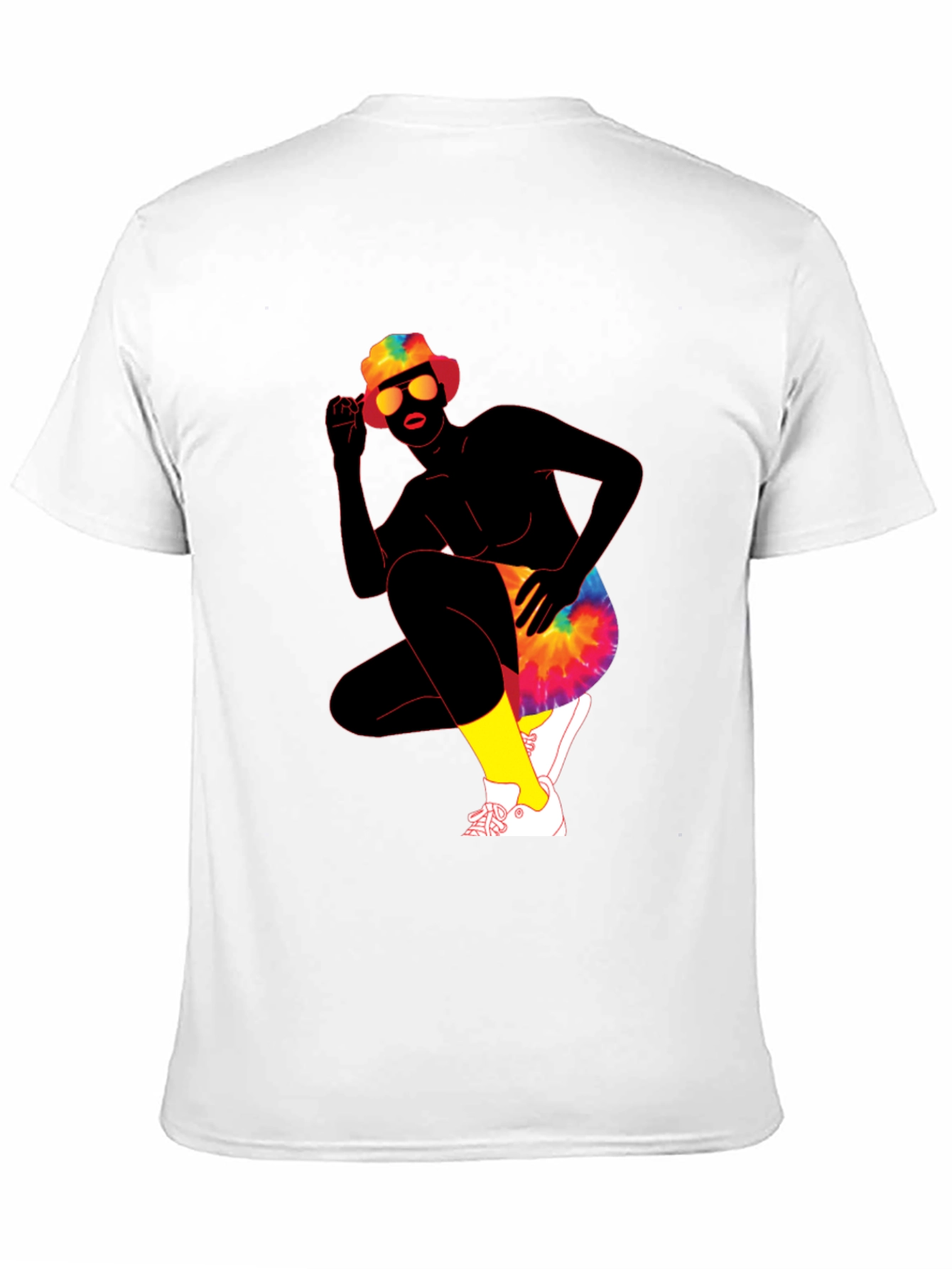 Black Retro Tie-Dye Graphic Print Crew Neck Tee view 11