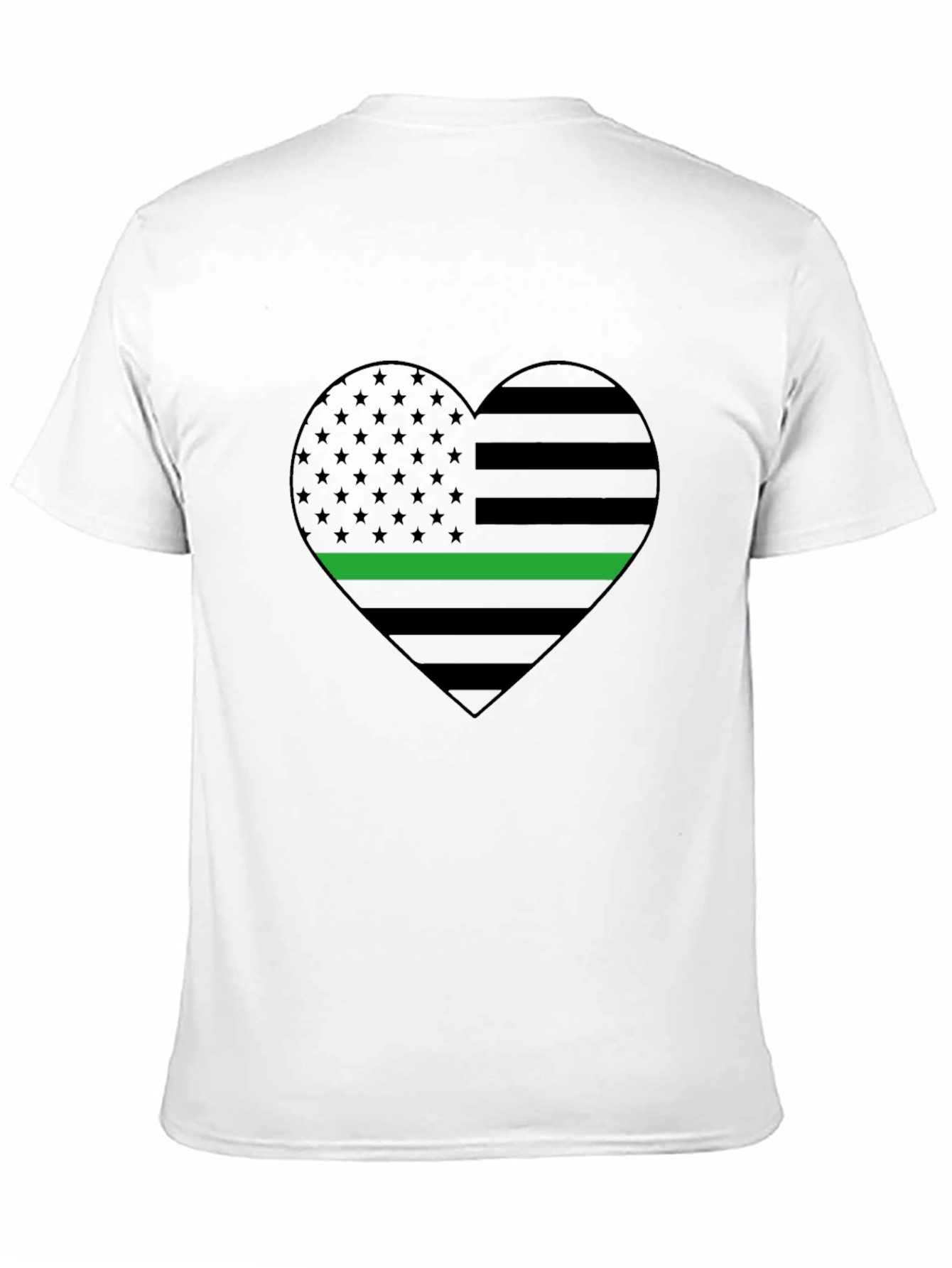 Black Thin Green Line Heart Flag T-Shirt - Support Military view 11