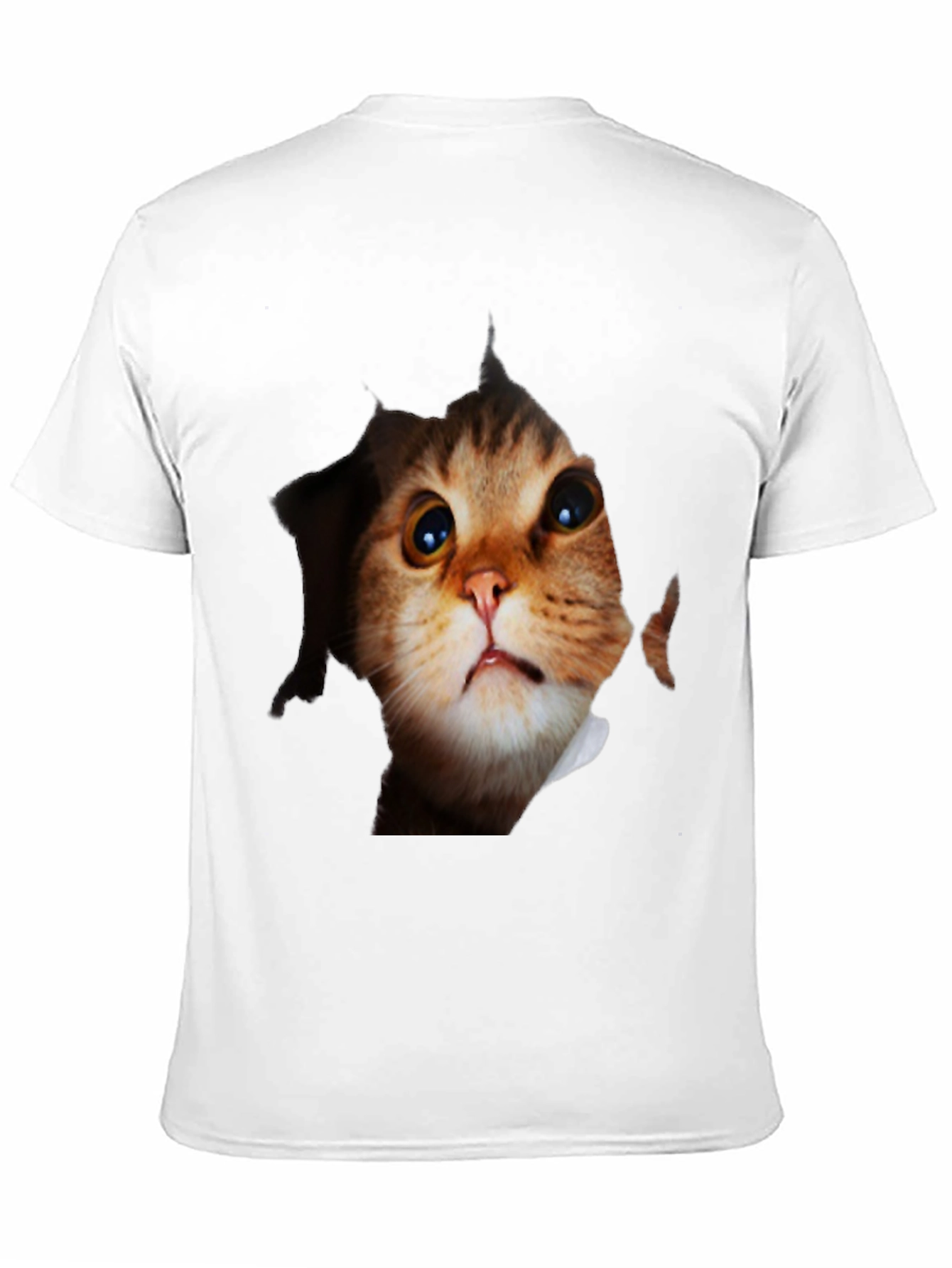 Black 3D Cat Peeking Out Black T-Shirt view 11