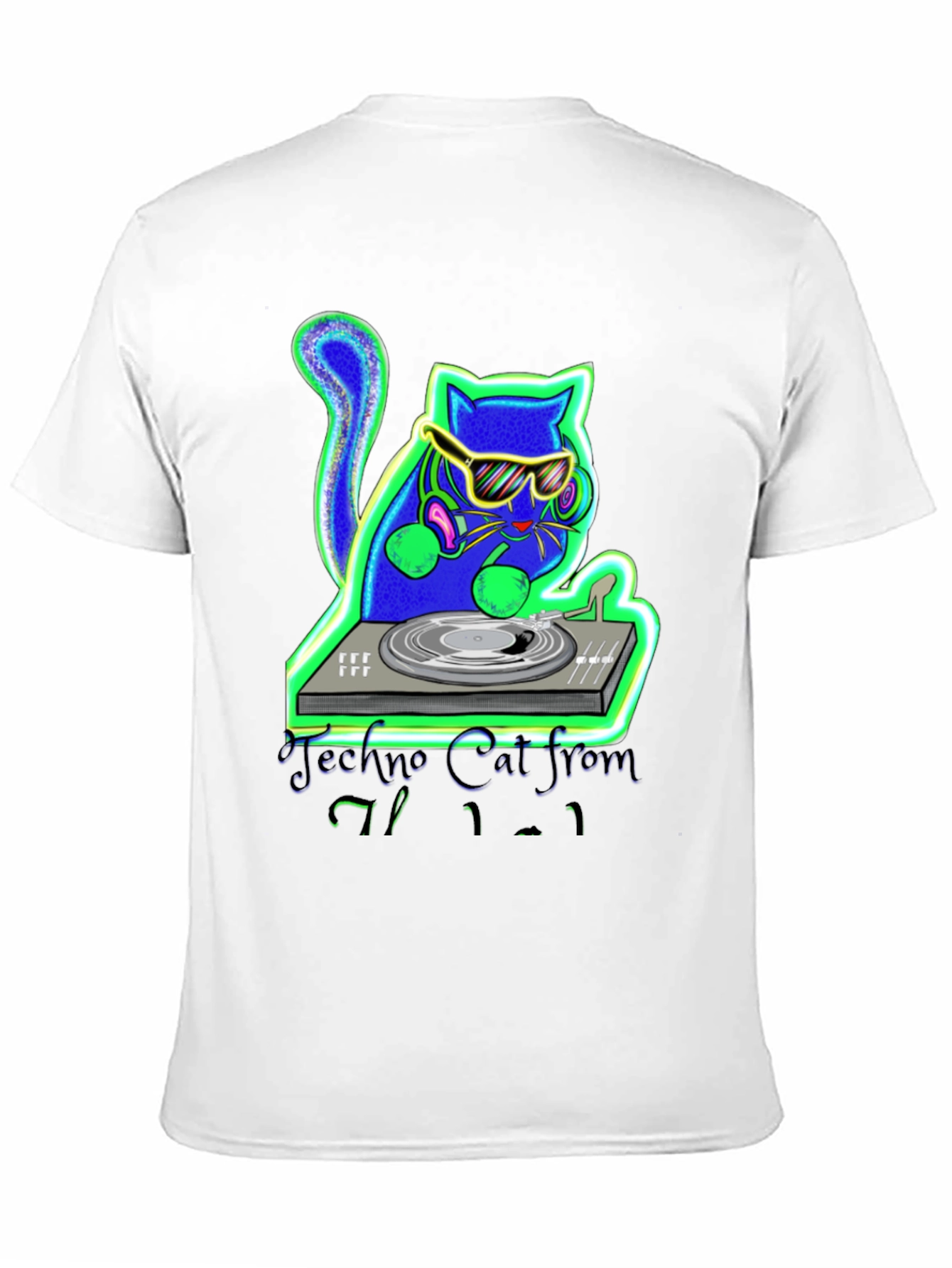 Black Techno Cat DJ Graphic T-Shirt view 11