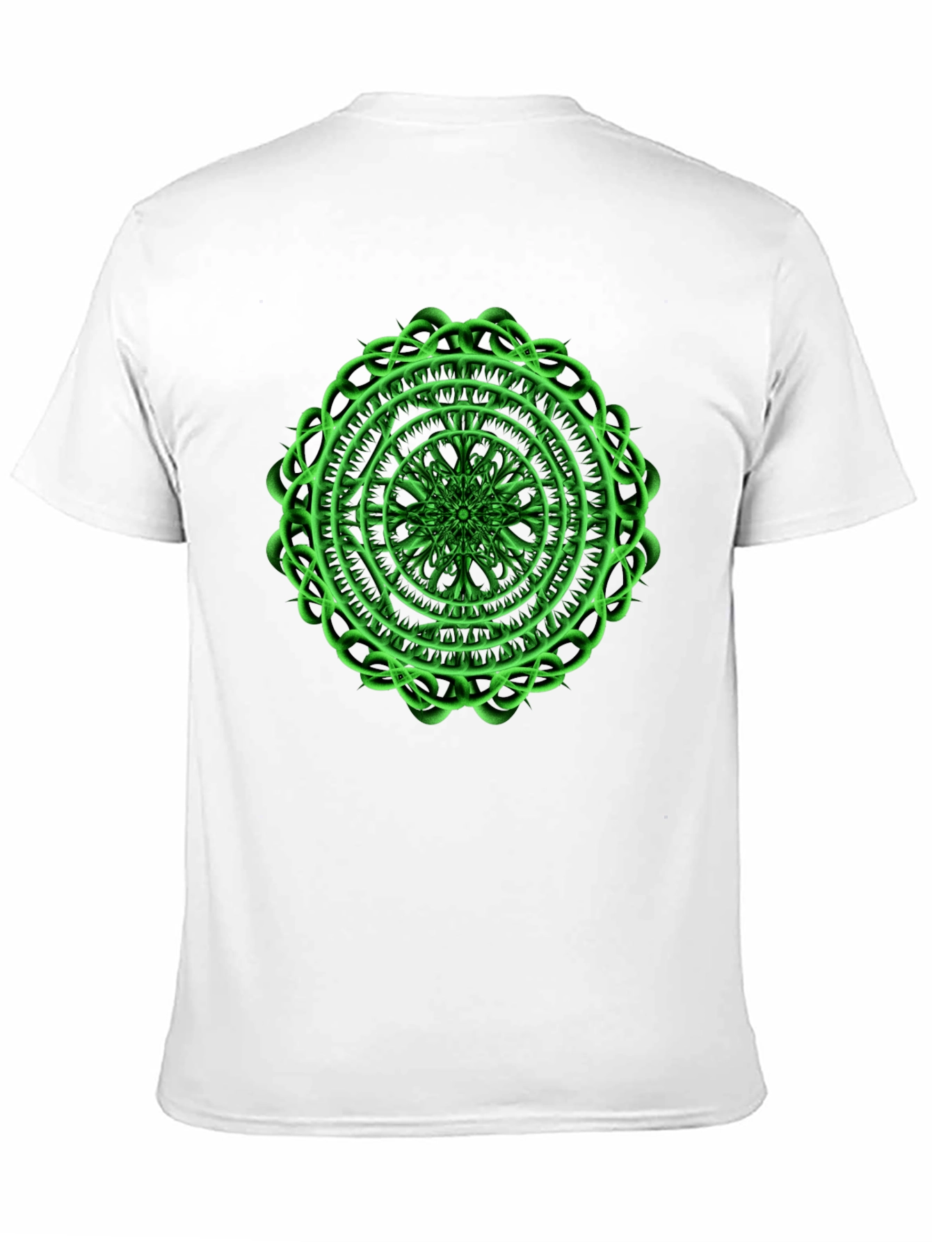 Black Men's Black T-Shirt with Green Mandala Design view 11