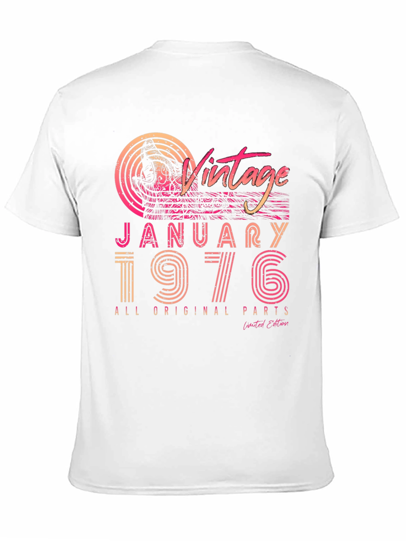 Black Vintage January 1976 All Original Parts T-Shirt view 11