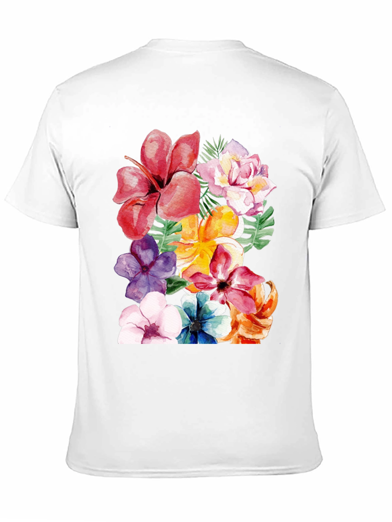 Black Floral Print Black T-Shirt - Tropical Flower Design view 11