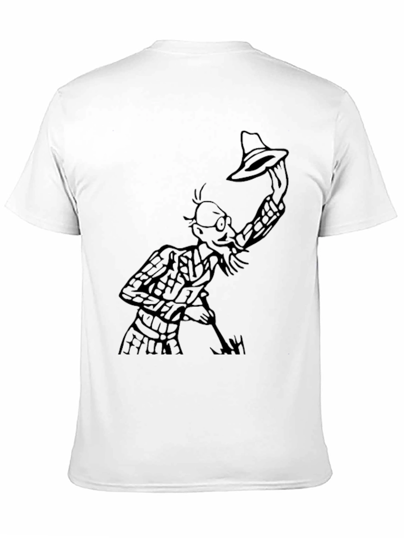 Black Black T-Shirt with Cartoon Man Holding Hat view 11