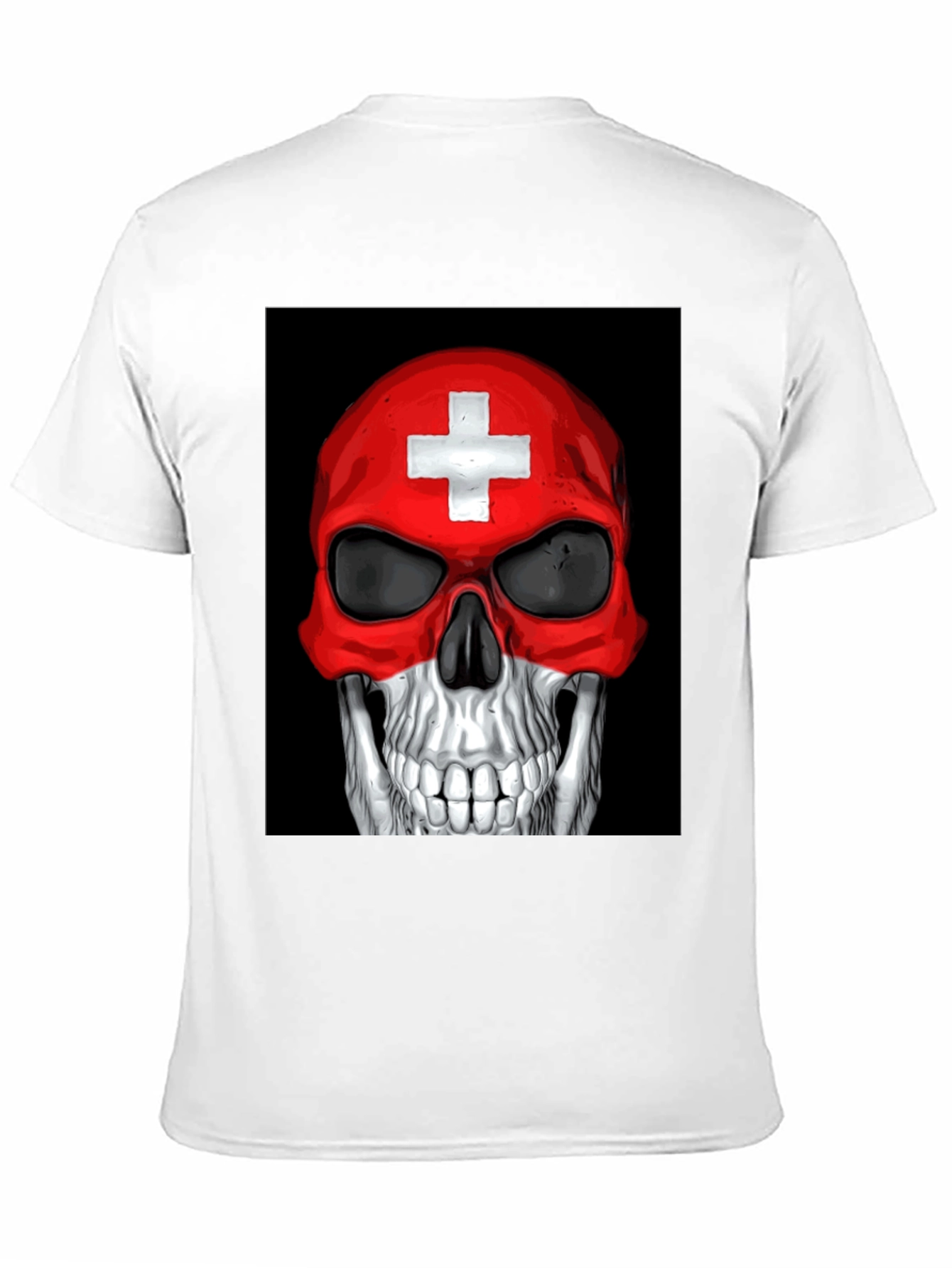Black Skull Switzerland Flag Graphic Tee - Black Cotton T-Shirt view 11