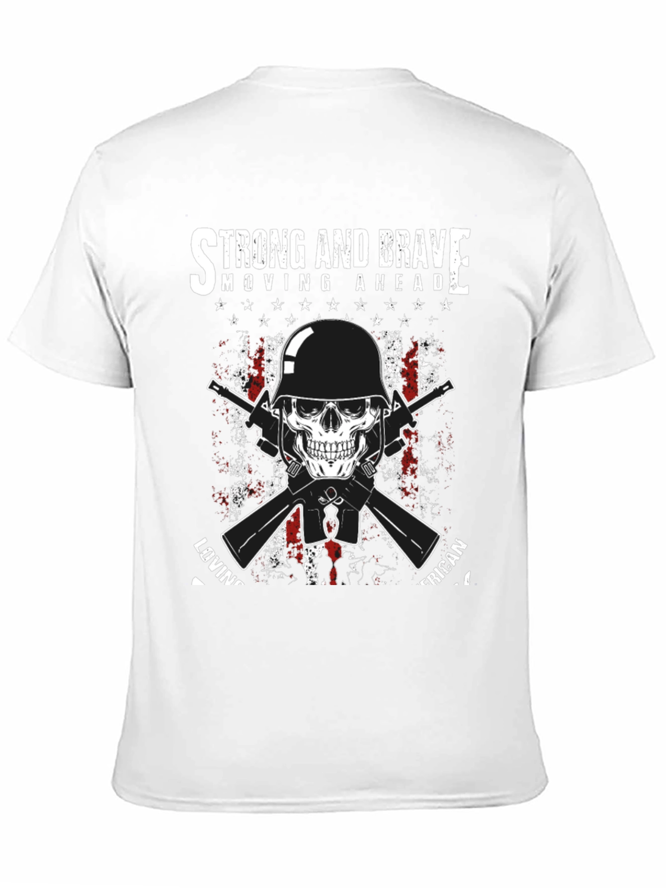 Black Strong & Brave Patriotic Skull Graphic T-Shirt view 11