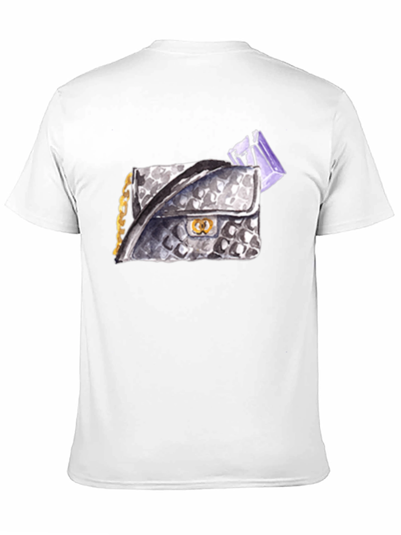 Black Stylish Black T-Shirt with Watercolor Handbag Print view 11