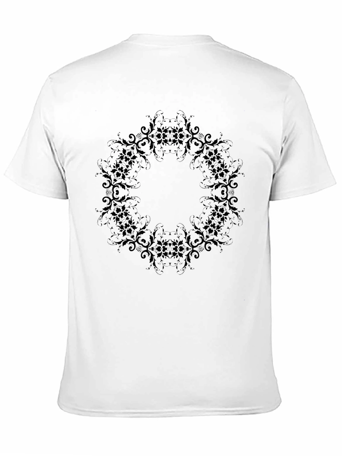 Black Men's Black T-Shirt with Subtle Floral Mandala Design view 11