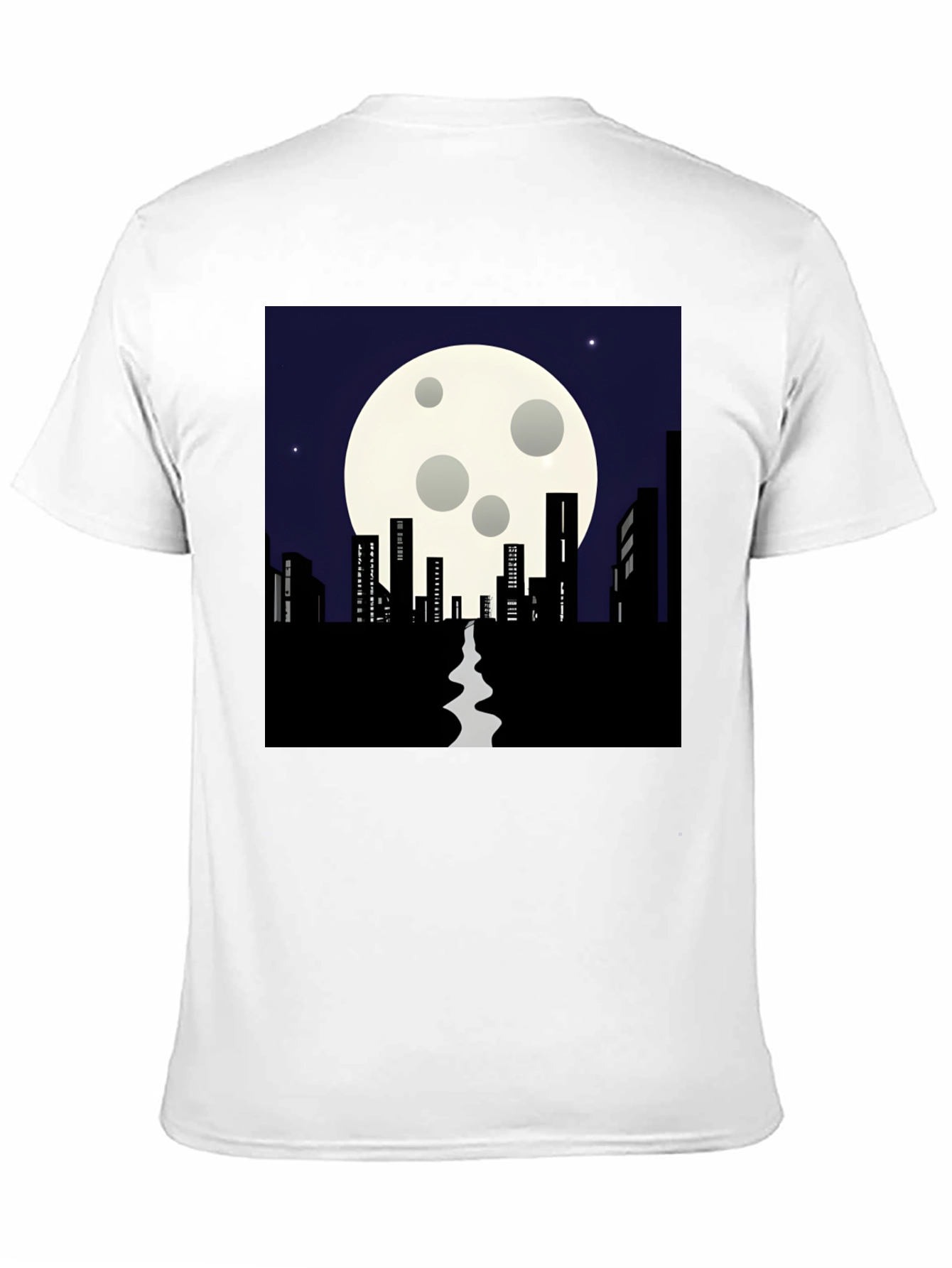 Black Night Cityscape T-Shirt: Moonlit Silhouette Tee view 11