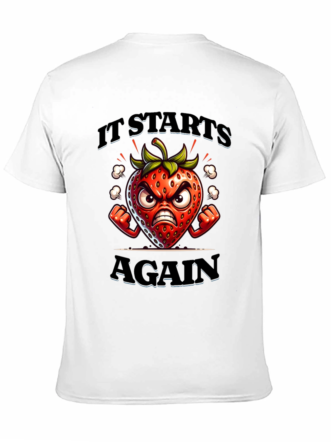 Black Angry Strawberry Cartoon Graphic T-Shirt view 11