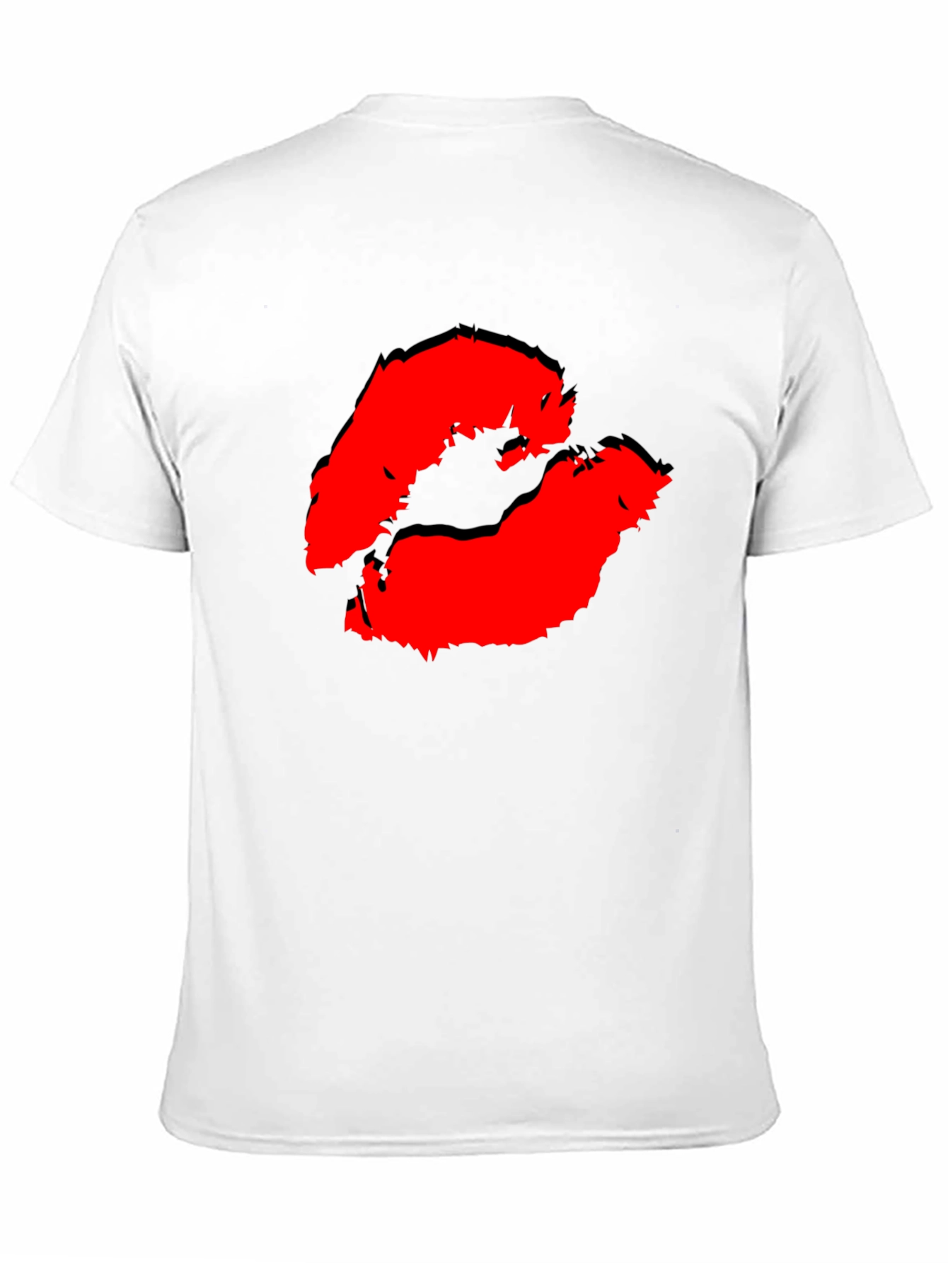 Black Red Lips Kiss Print Black Casual T-Shirt view 11