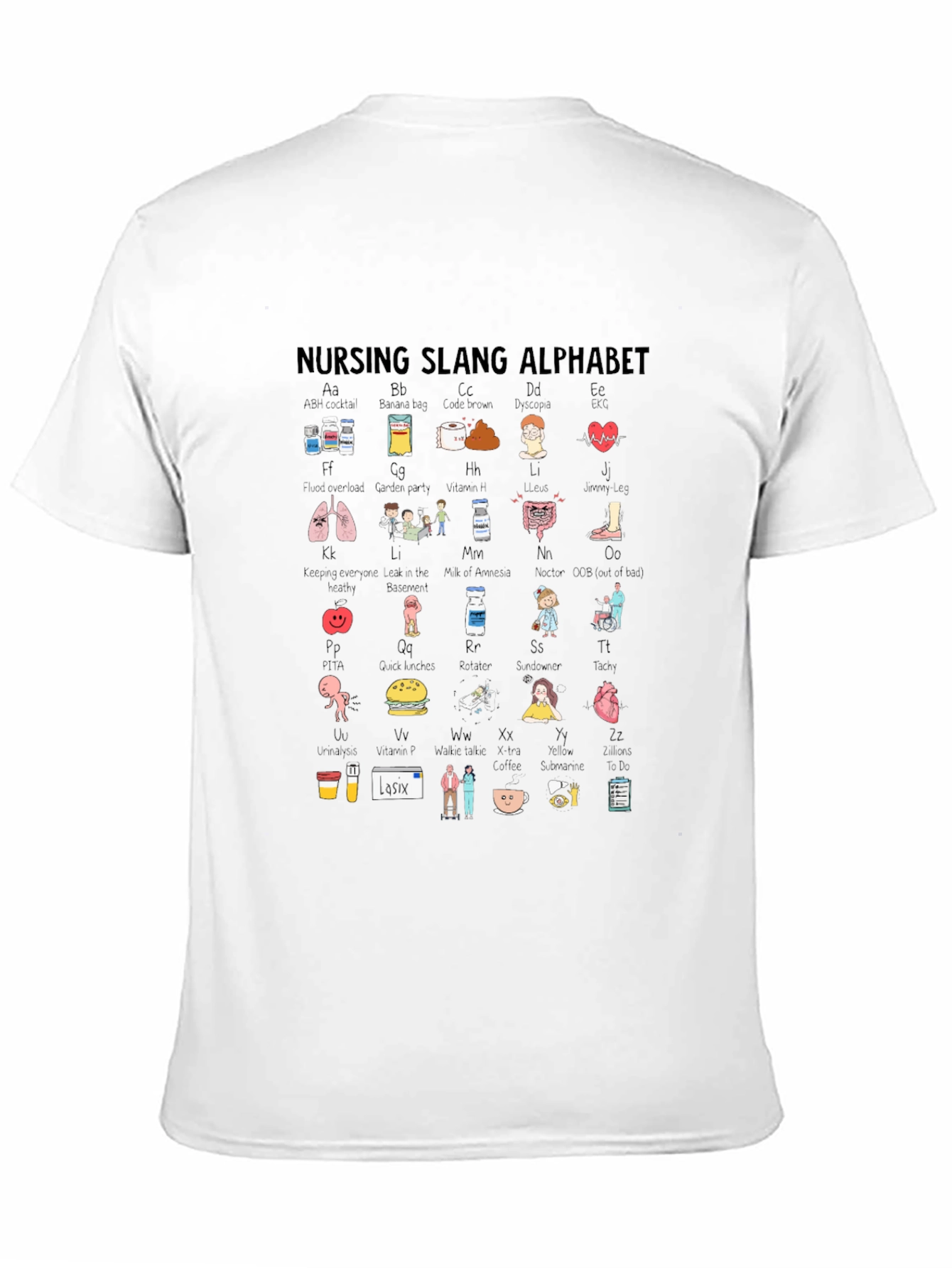 Black Nursing Slang Alphabet T-Shirt - Black Crew Neck view 11