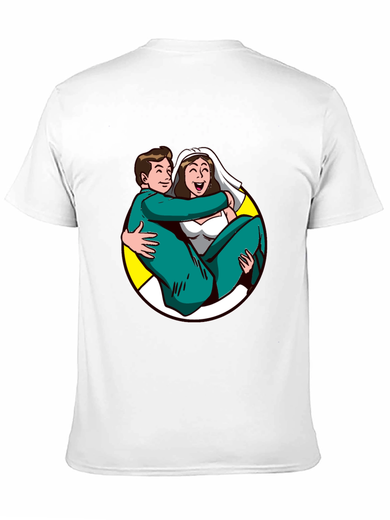 Black Cartoon Bride and Groom Black T-Shirt view 11