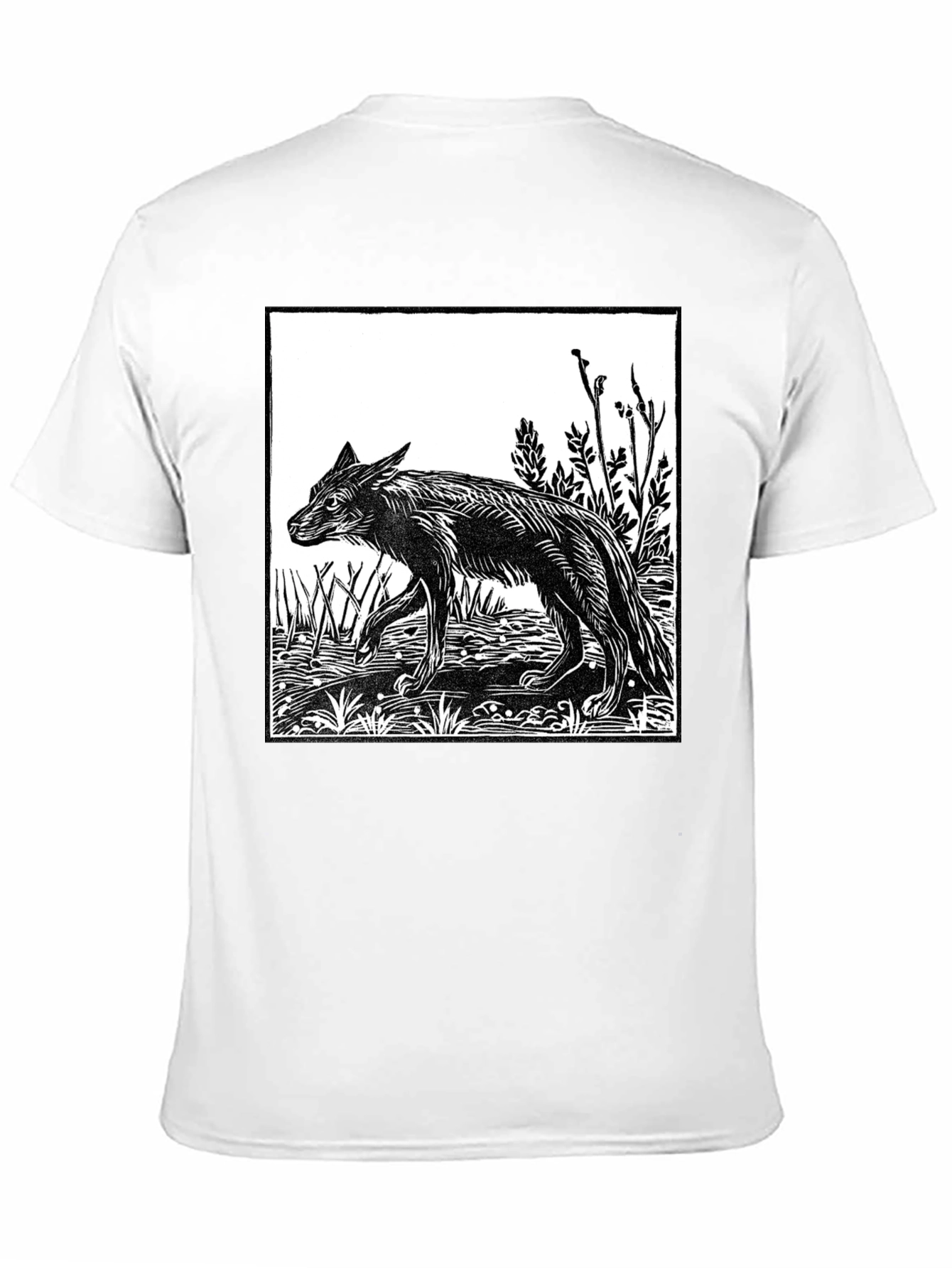 Black Woodcut Wolf Graphic T-Shirt - Black view 11