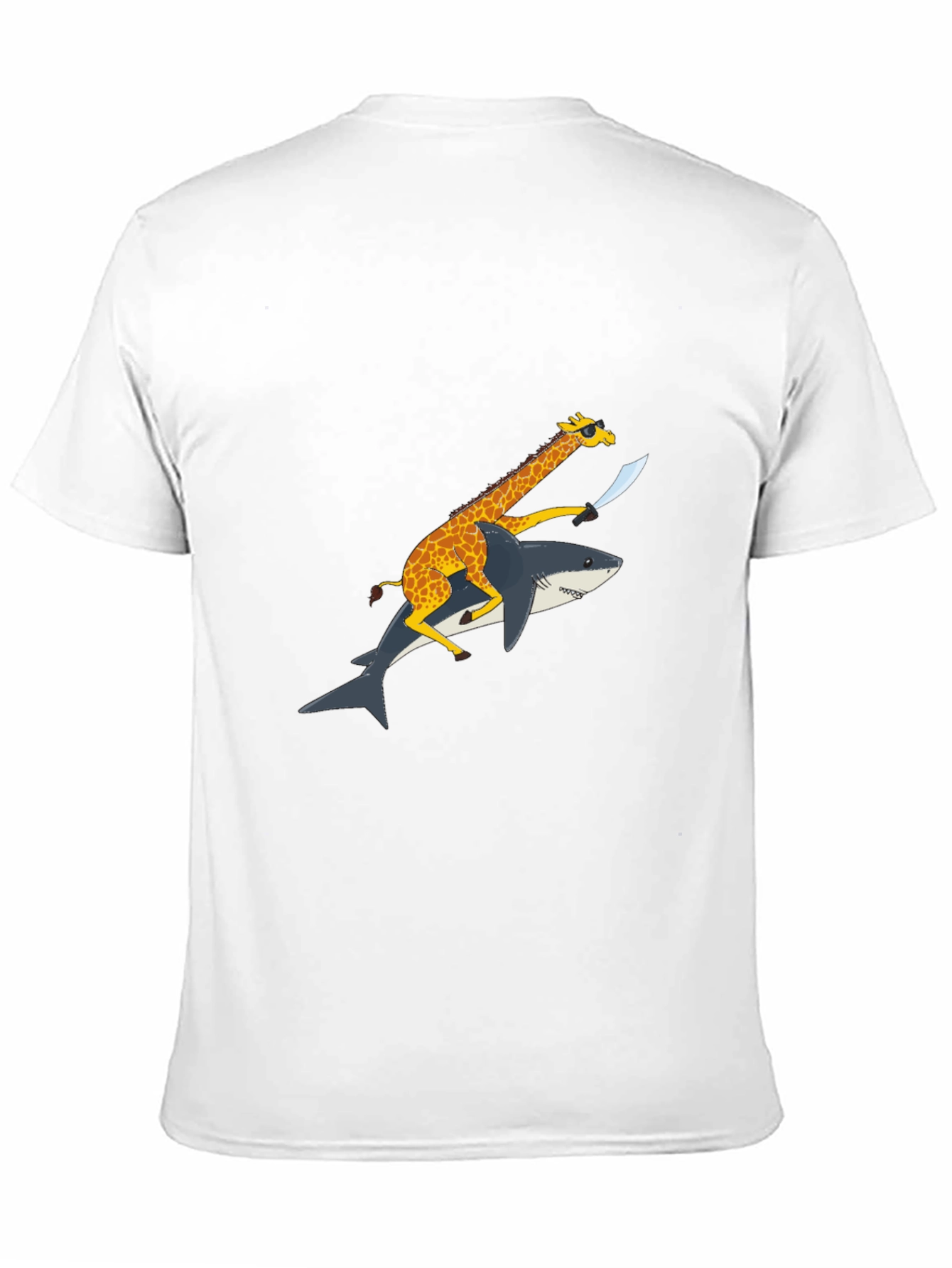 Black Giraffe Riding Shark Graphic Tee - Funny Animal Shirt view 11