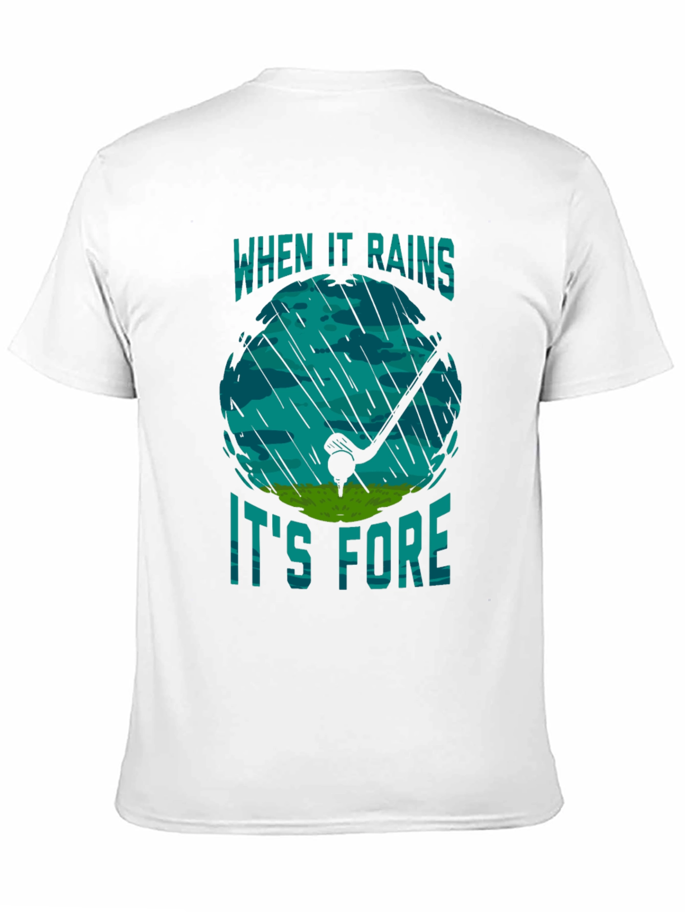 Black Funny Golf Rain T-Shirt - When It Rains It's Fore view 11