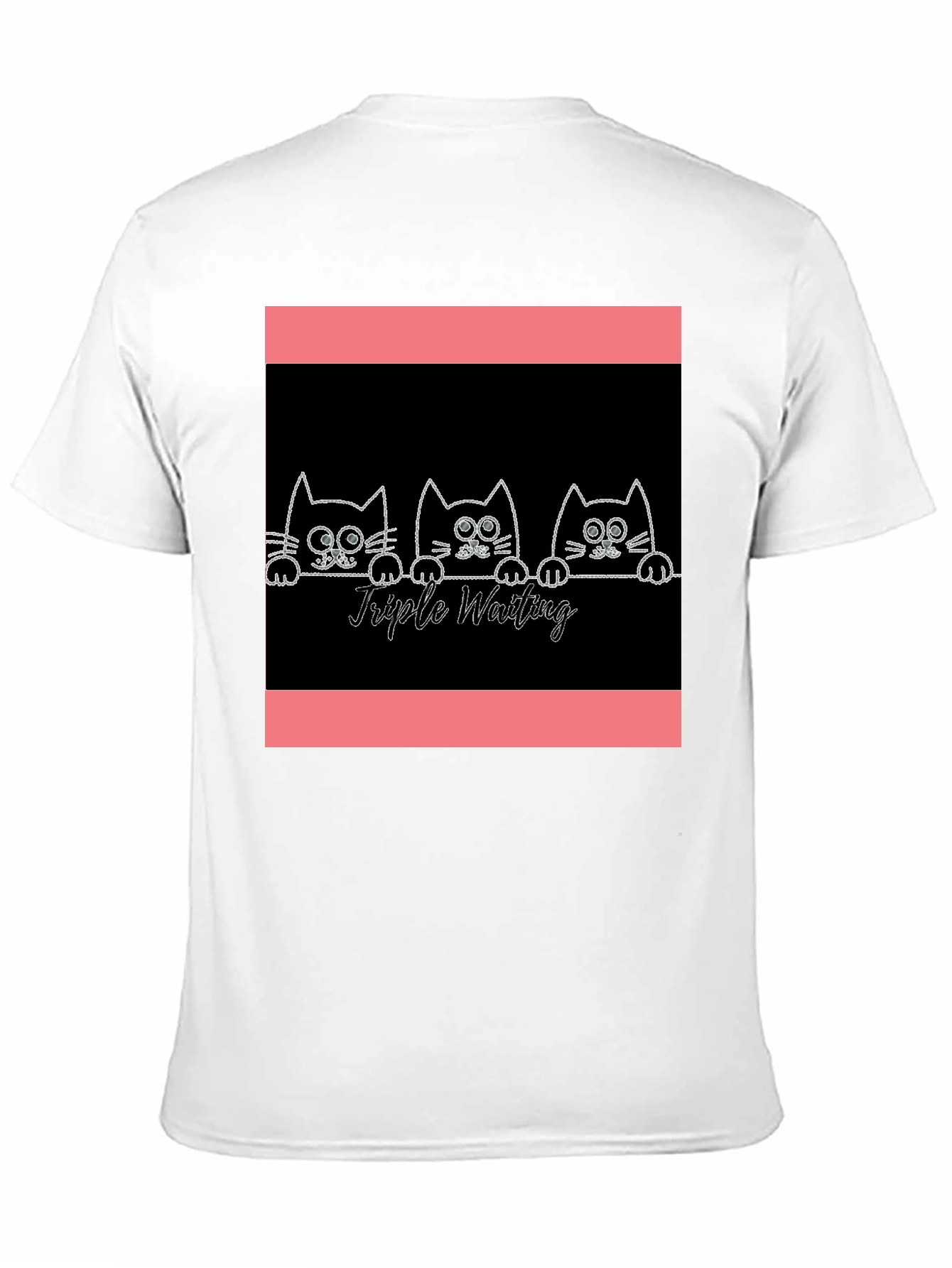 Black Triple Waiting Cats Graphic Tee - Soft Black Cotton T-Shirt view 11