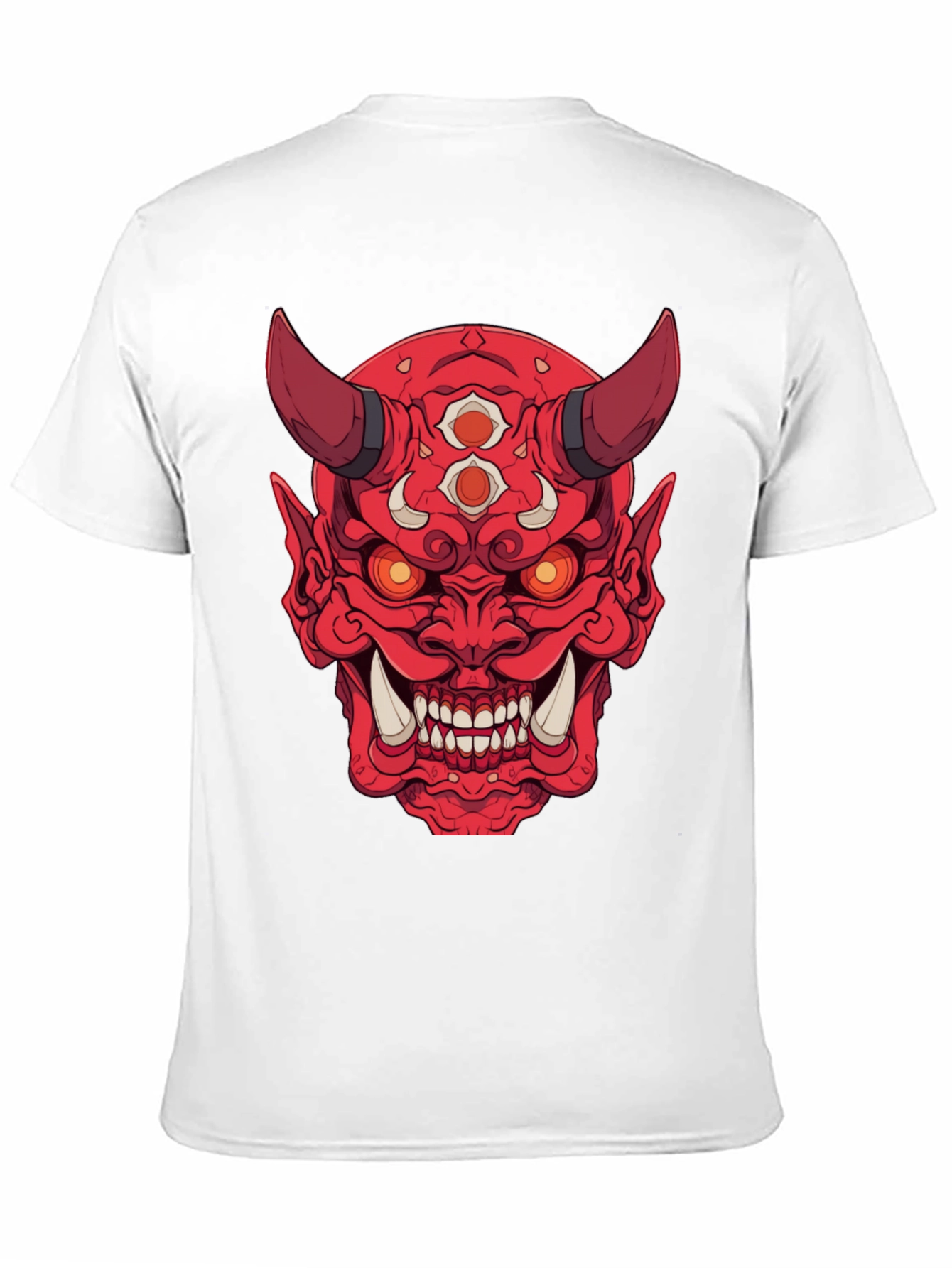 Black Red Oni Demon Graphic Print Black T-Shirt view 11