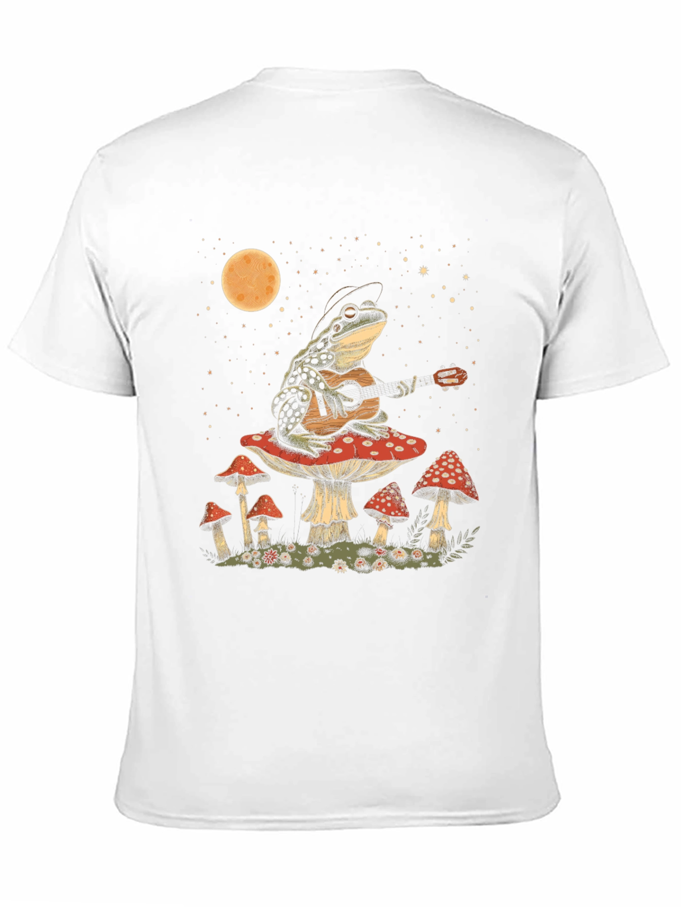 Black Frog Guitarist on Mushroom T-Shirt - Black Cotton Tee view 11