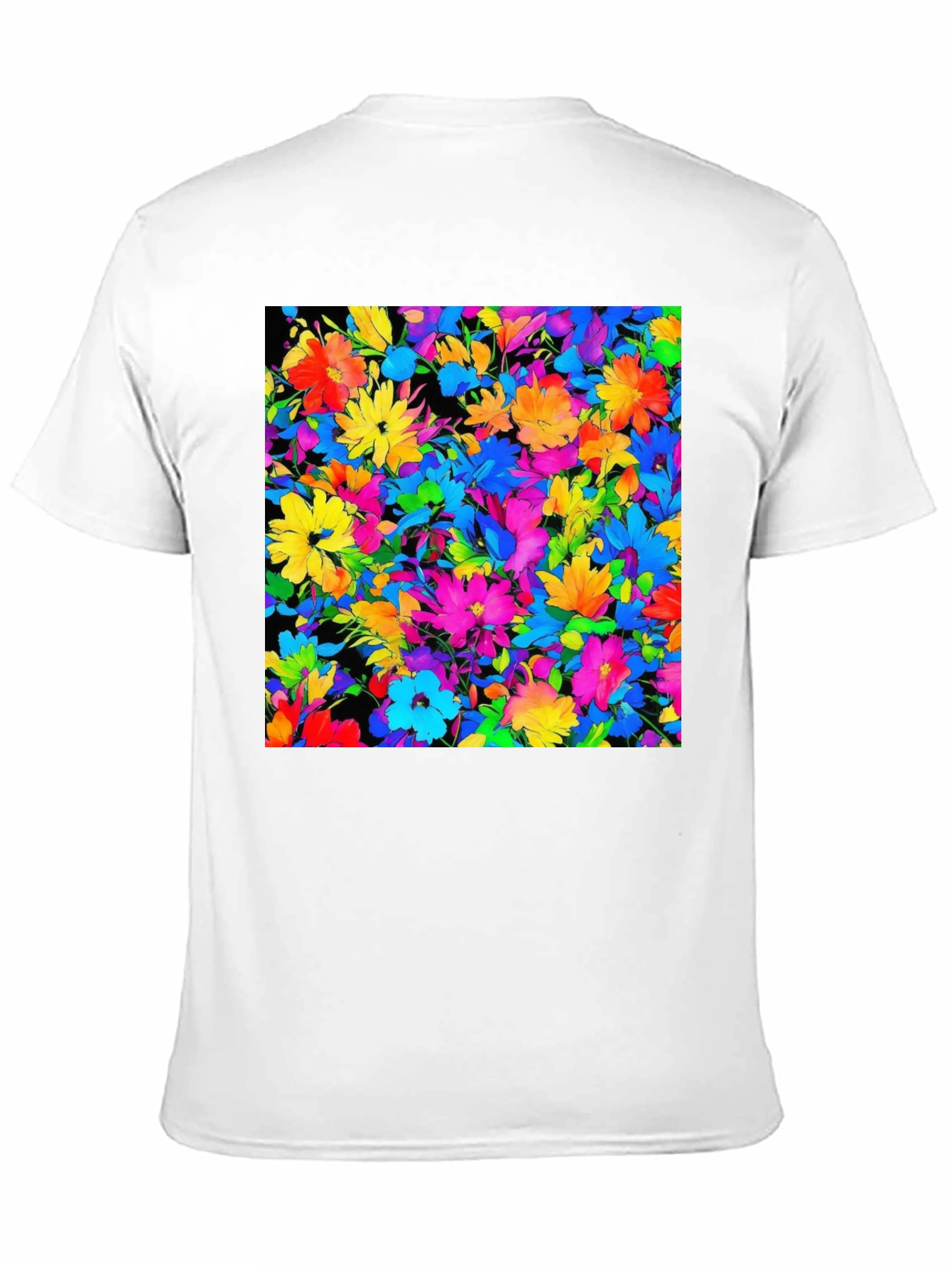 Black Colorful Floral Print Men's Black T-Shirt view 11