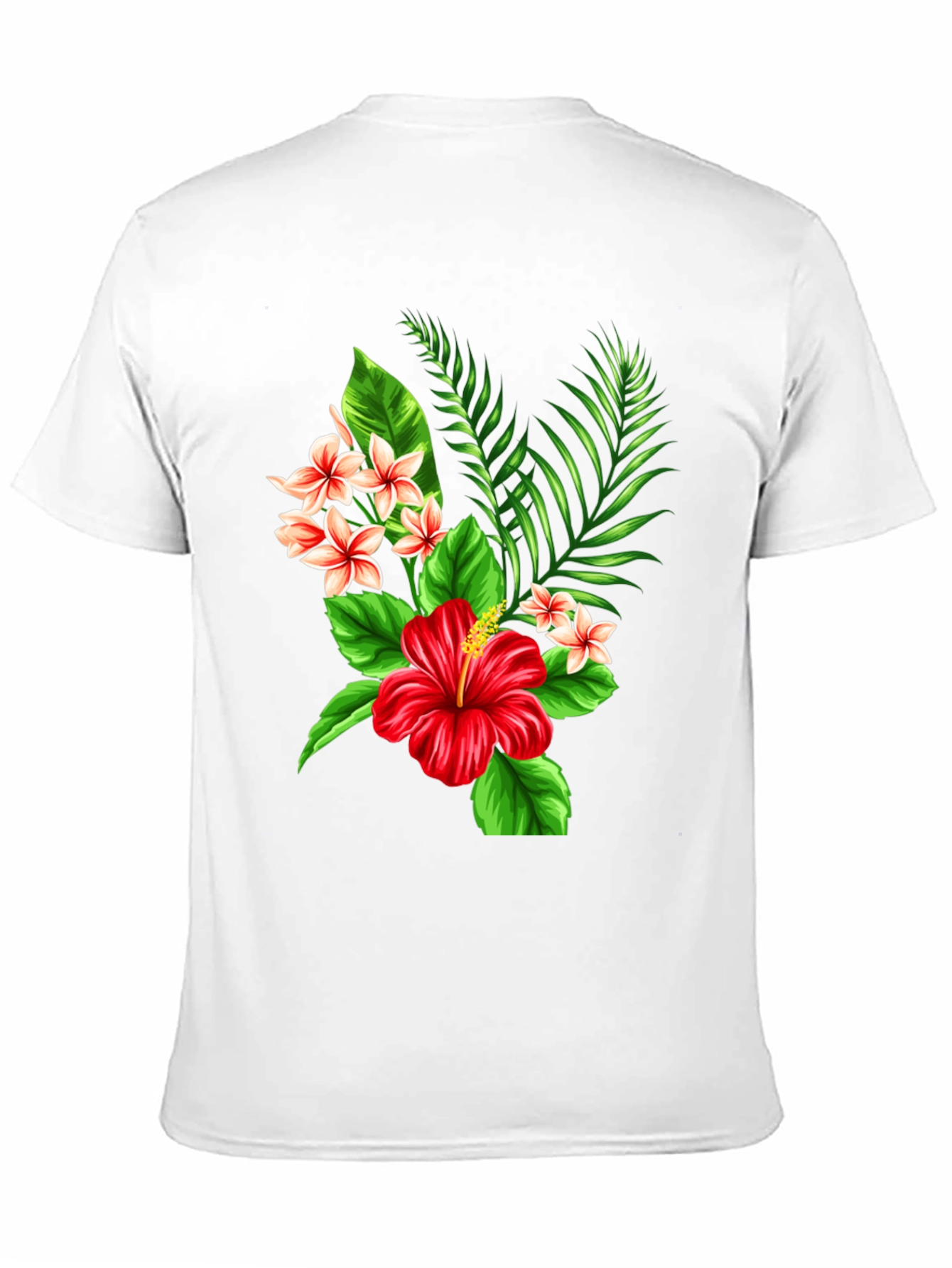Black Tropical Floral T-Shirt - Red Hibiscus & Plumeria Design view 11