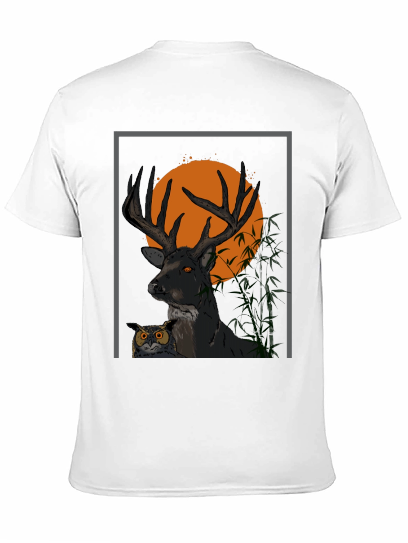 Black Deer & Owl Graphic Tee - Nature Inspired Men's Shirt view 11