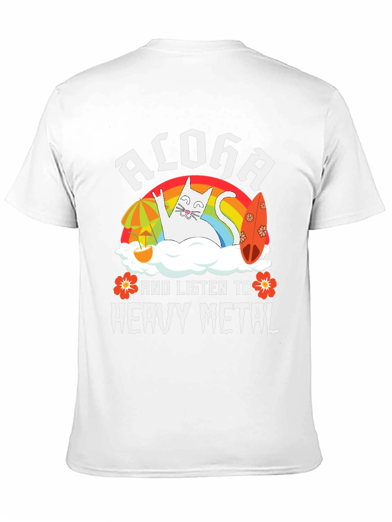 Black Aloha Heavy Metal Cat Graphic T-Shirt view 11