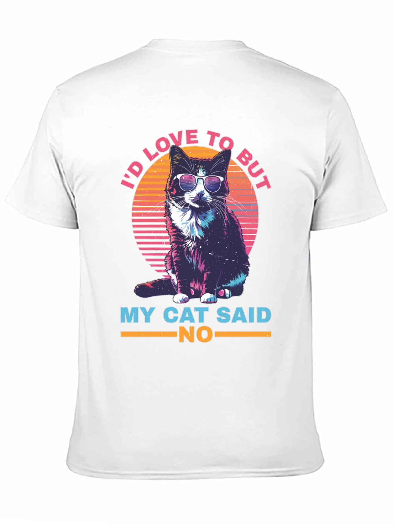Black Cool Cat T-Shirt - I'd Love To But My Cat Said No view 11