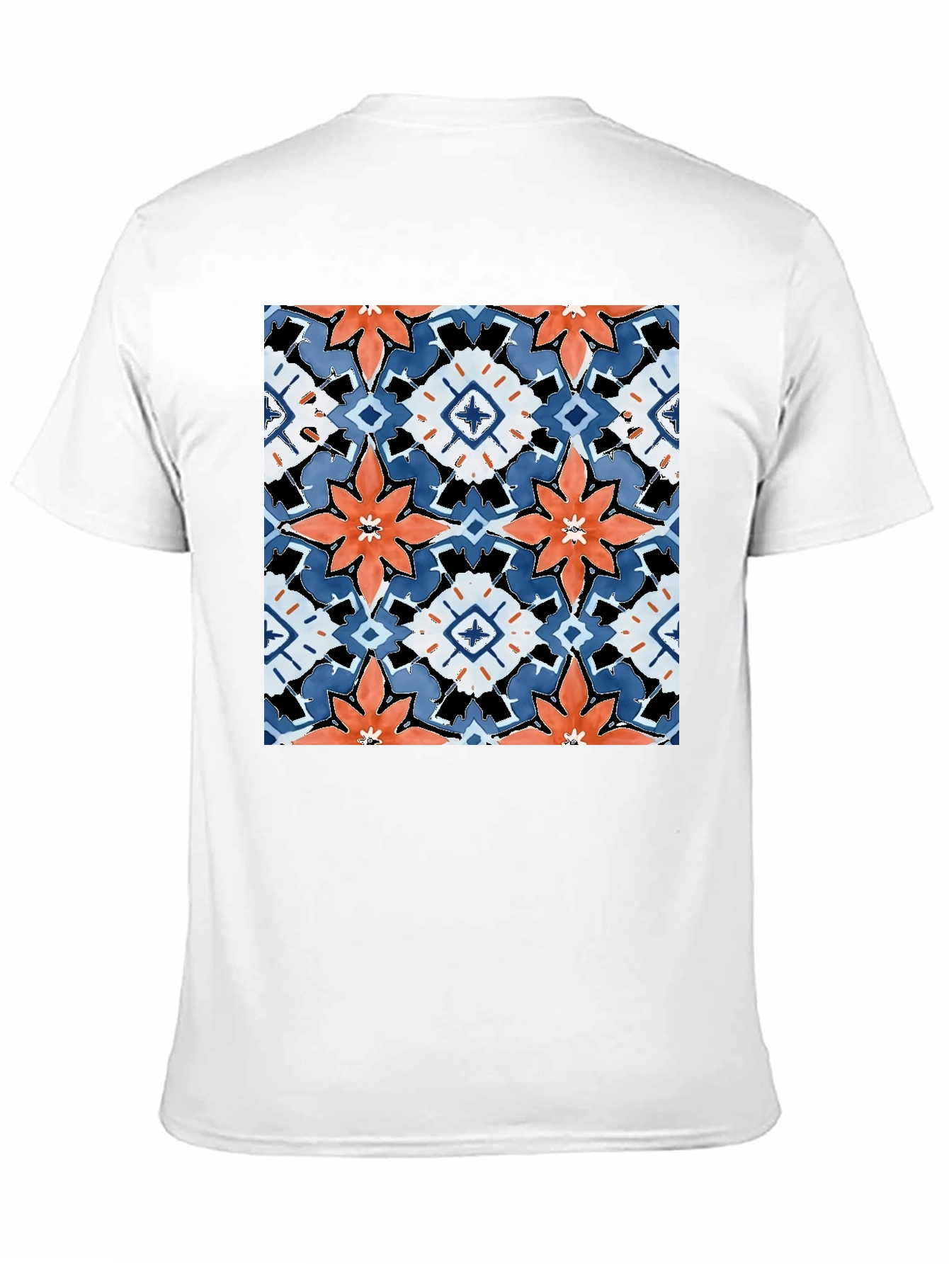 Black Black T-Shirt with Bold Floral Tile Design view 11