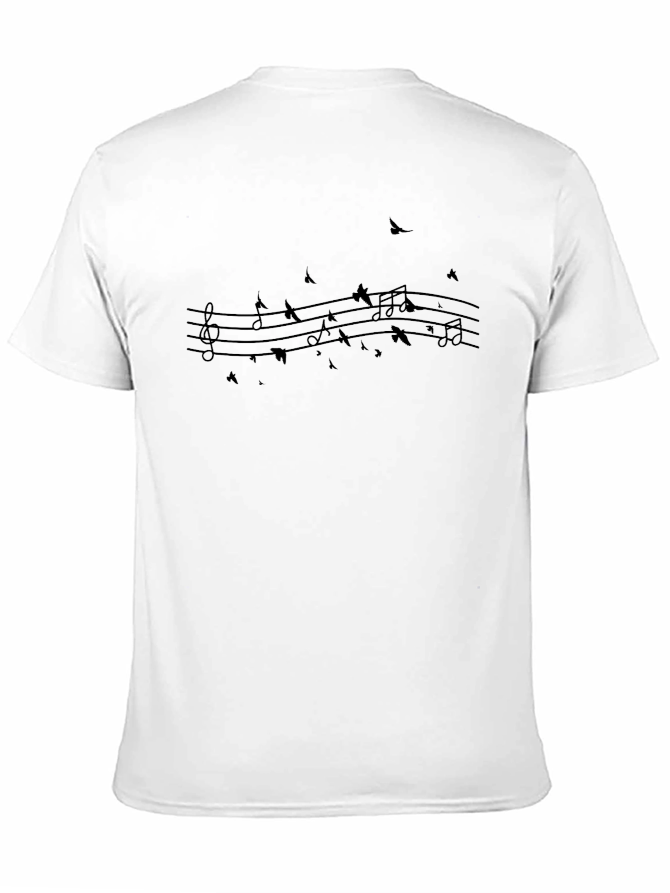 Black Musical Note Bird Print Black T-Shirt view 11