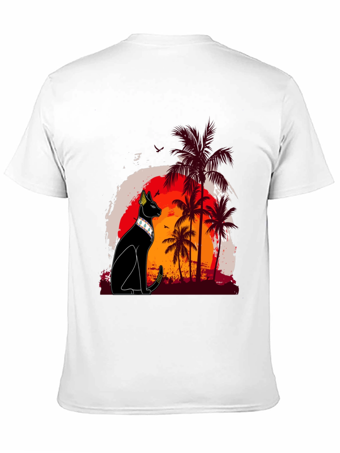 Black Egyptian Cat Palm Sunset Graphic Tee view 11