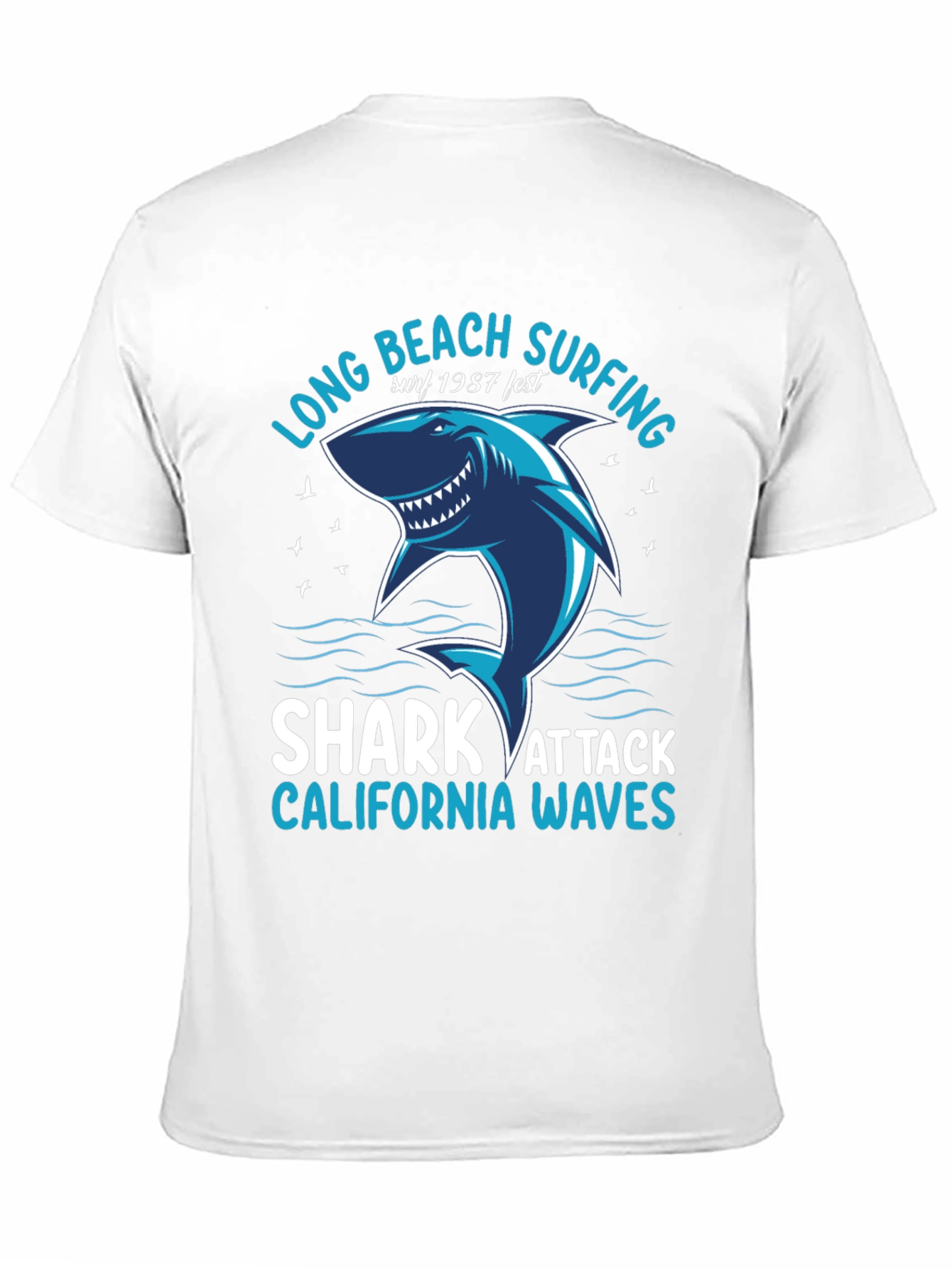 Black Long Beach Surfing Shark Graphic Tee view 11