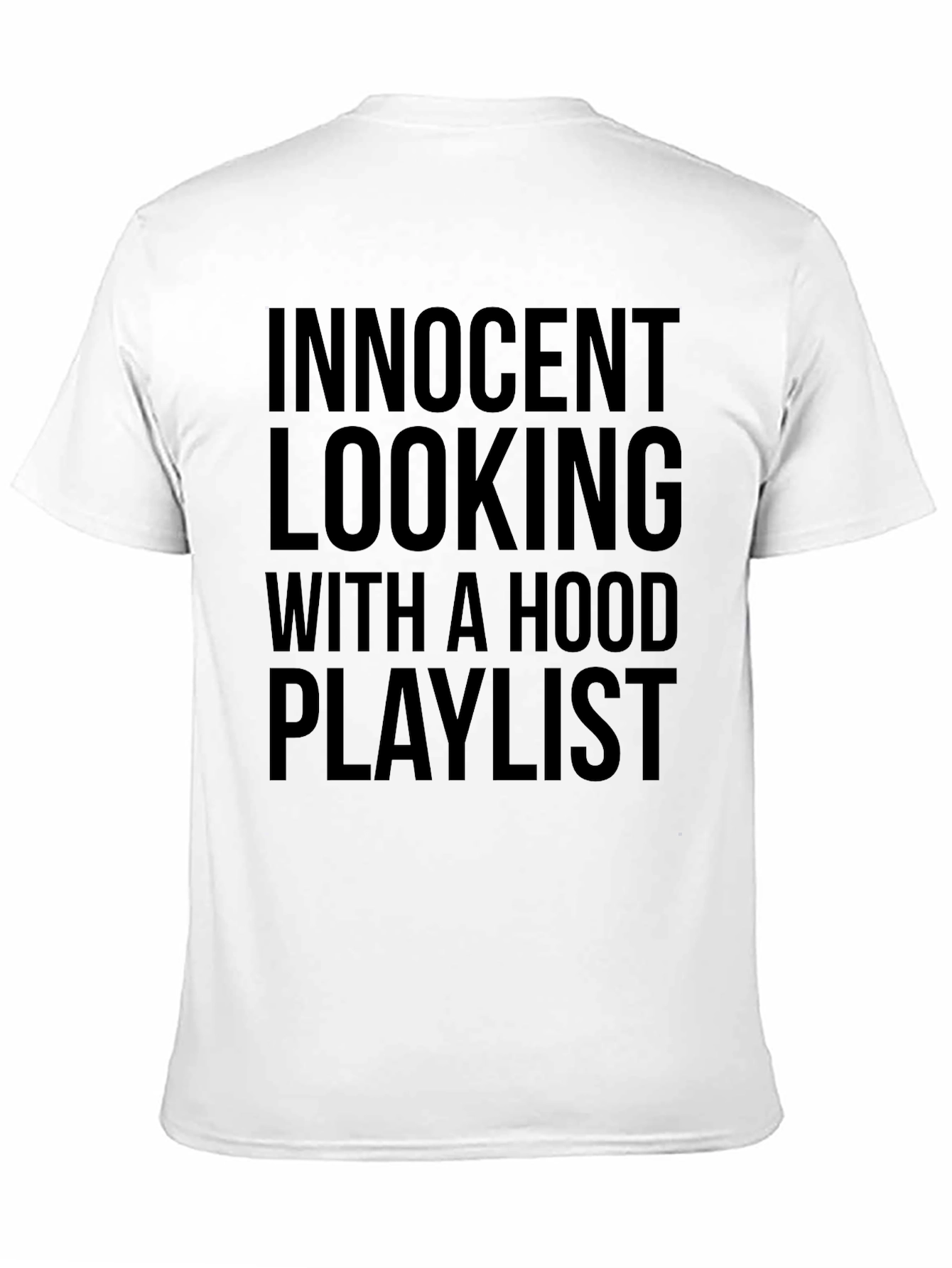 Black Innocent Looking Hood Playlist Black Graphic T-Shirt view 11