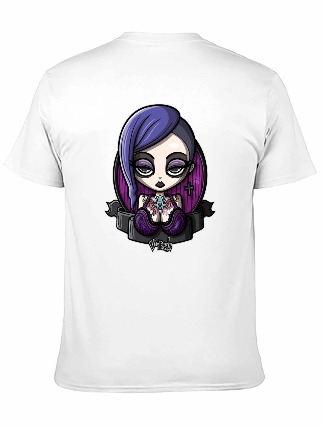 Black Gothic Cartoon Girl Graphic Black T-Shirt view 11