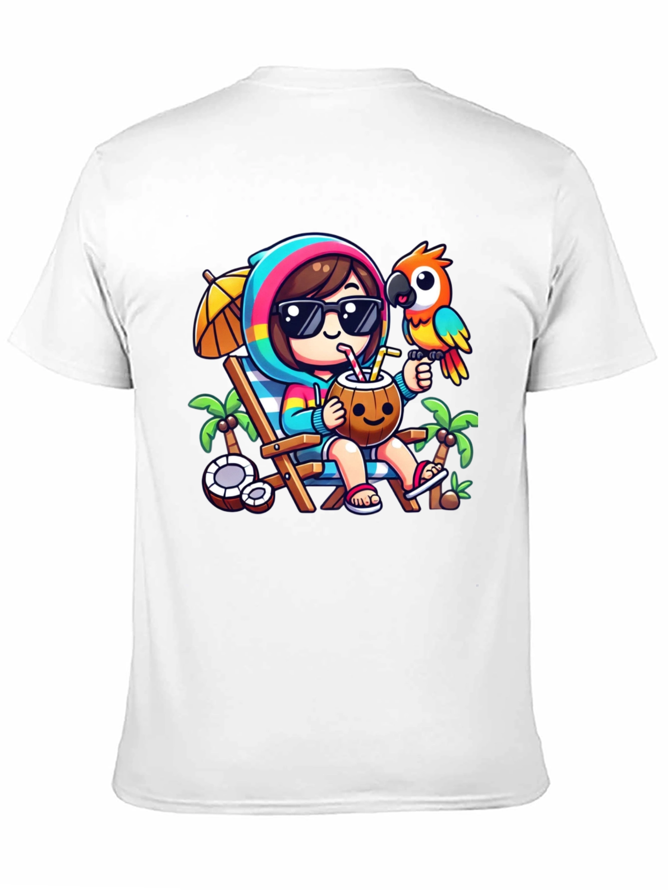 Black Tropical Vibes T-Shirt: Relaxing Beach Cartoon Tee view 11