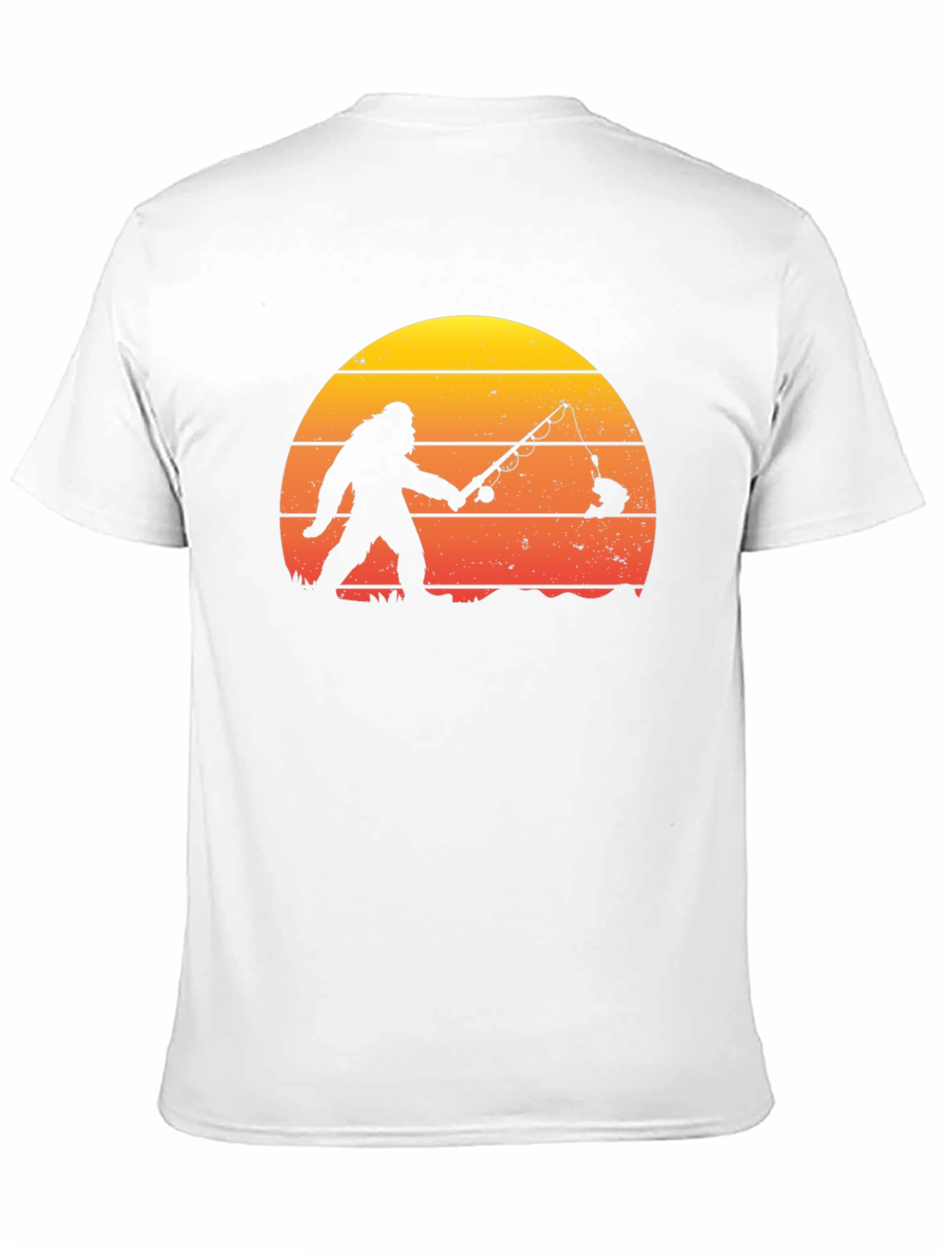 Black Bigfoot Fishing Sunset Graphic T-Shirt view 11