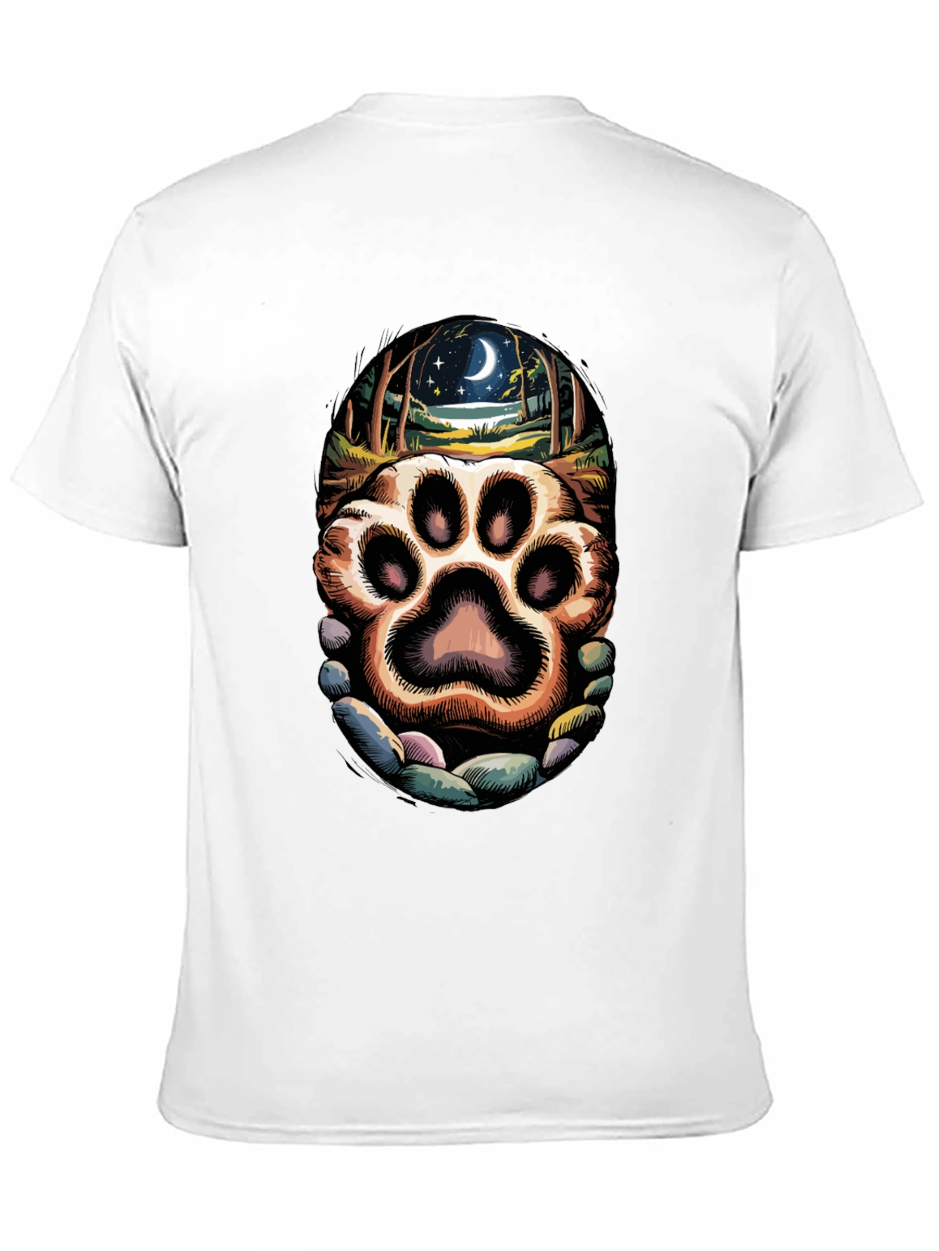 Black Paw Print Moonlit Forest Graphic Tee view 11