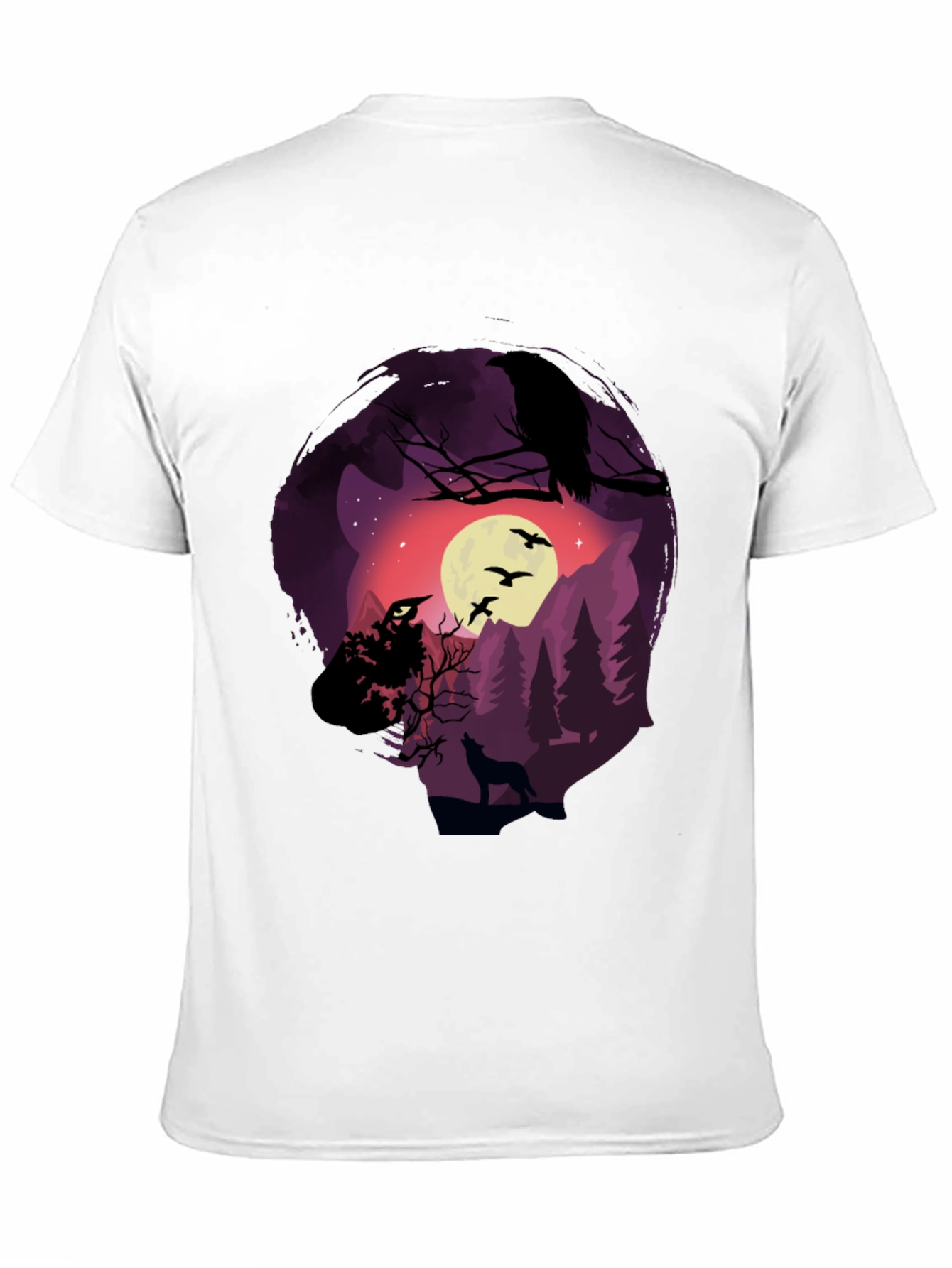Black Raven Moon Wolf Graphic T-Shirt view 11