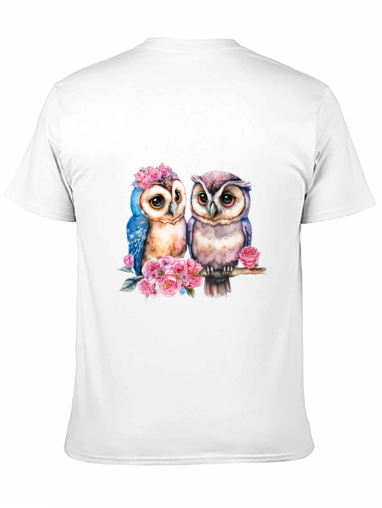 Black Owl Couple T-Shirt - Floral Design view 11