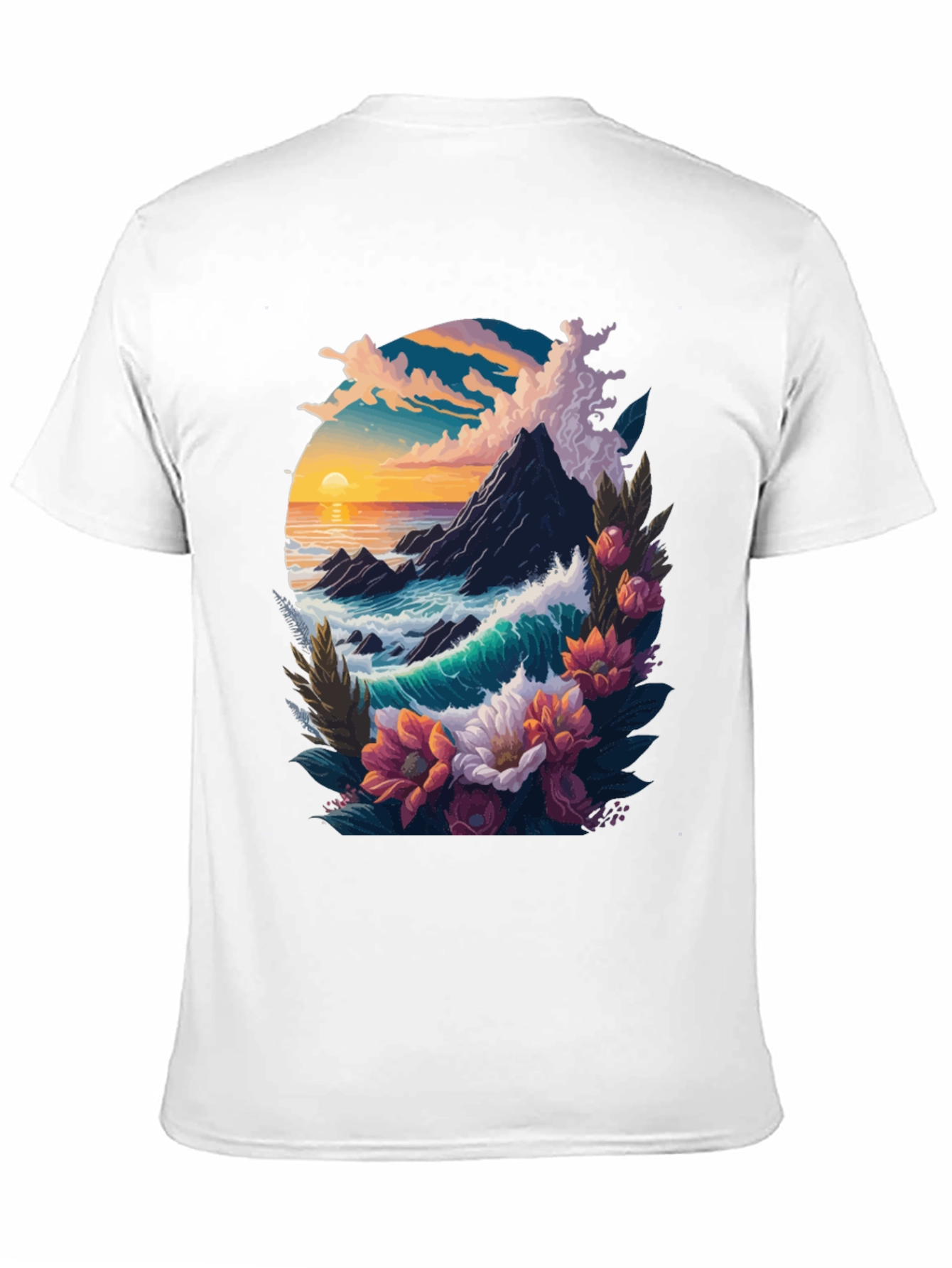 Black Ocean Sunset Floral Graphic Tee view 11