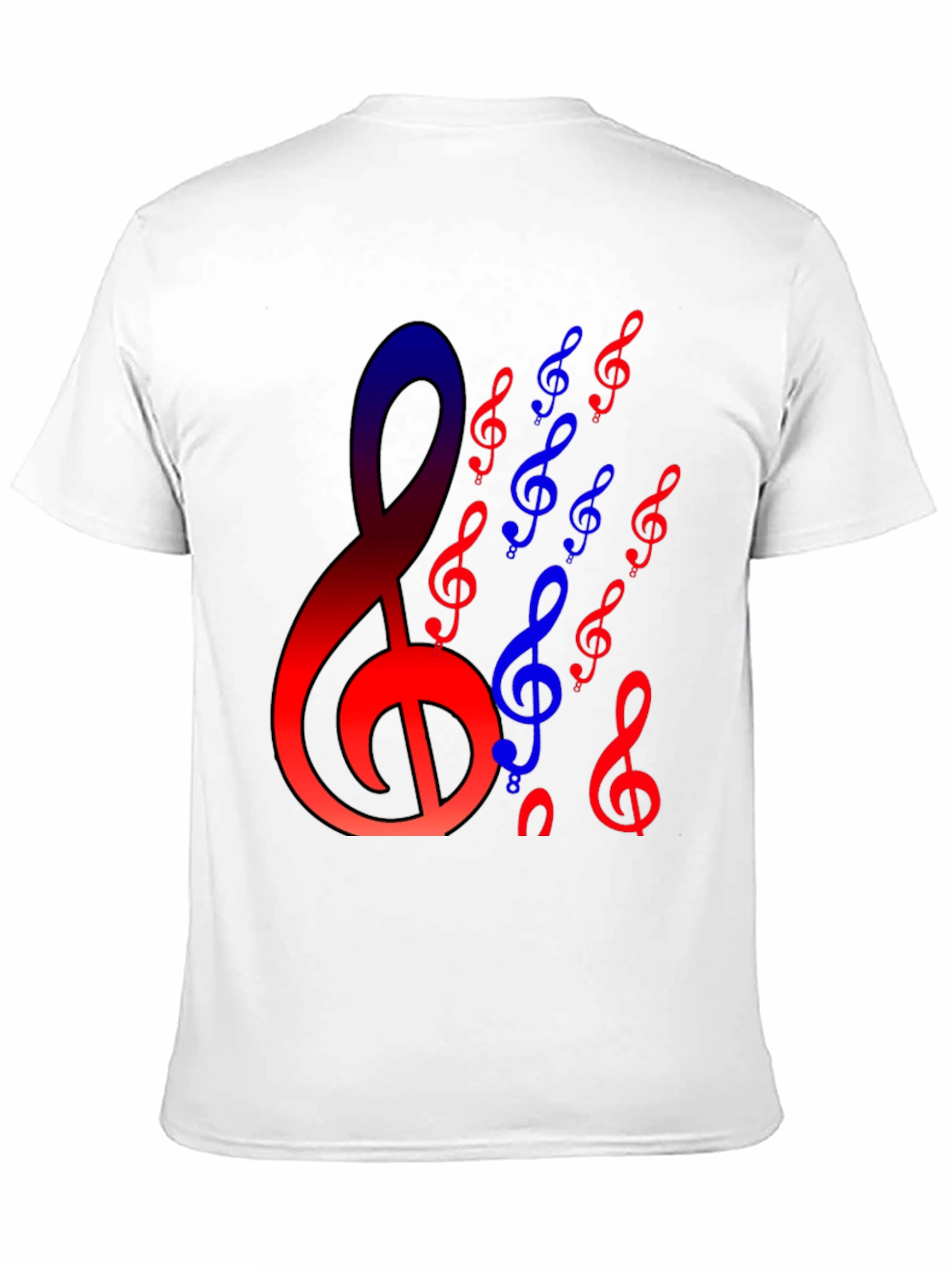 Black Musical Clef T-Shirt - Red and Blue Design view 11